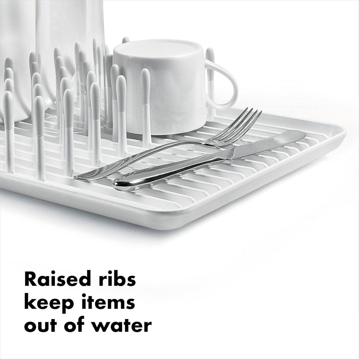 OXO Good Grips Compact Dish Rack Biscuit | For Dishware | 13-3/4 x 10-3/8 x 3-1/2 Inch | Non-Skid Feet | Pack of 4