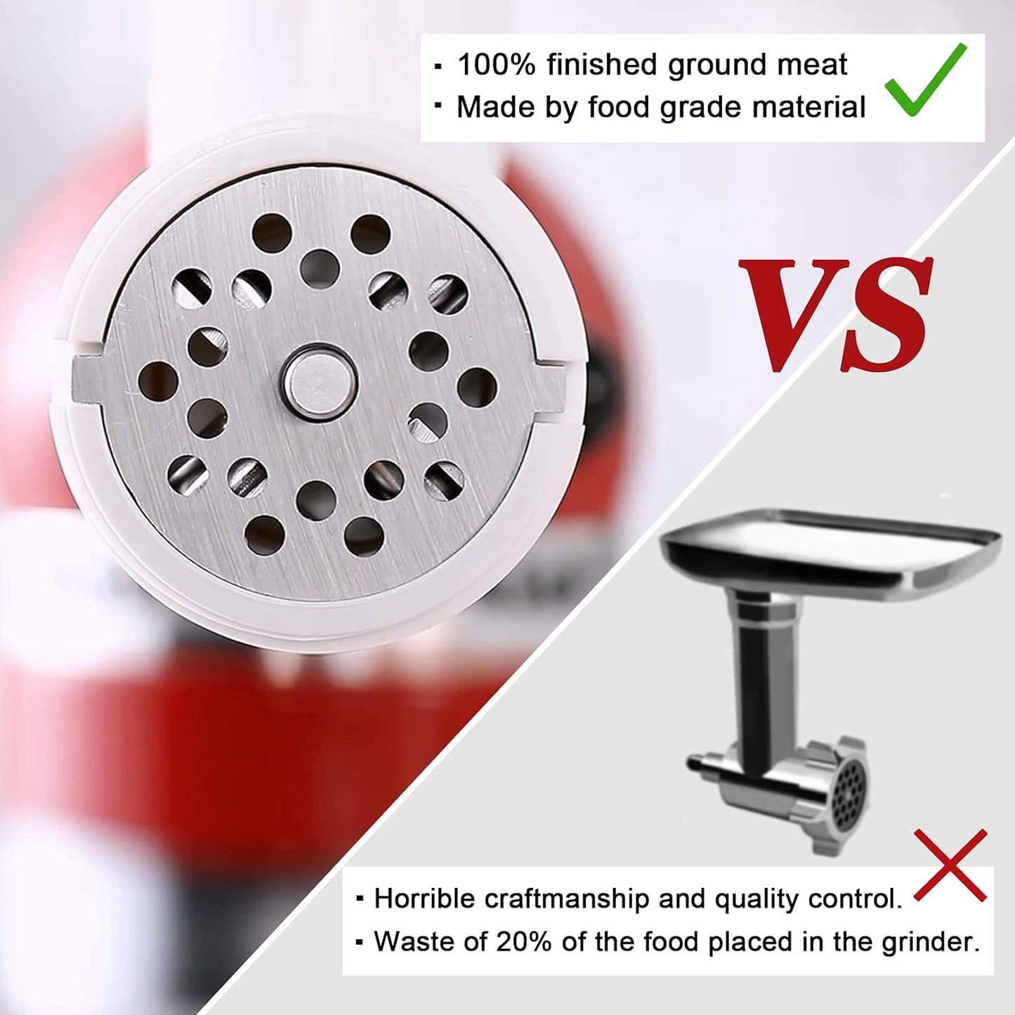 Food Grinder Attachment for KitchenAid Stand Mixers Includes 2 Sausage Filler Tubers, 4 Grinding Plates, Meat Grinder Attachment for kitchenAid, White …