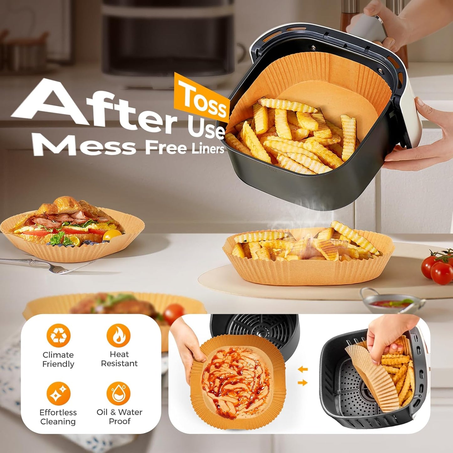 250 Pcs 8" Square Air Fryer Liners Disposable, Unbleached Parchment Paper Liners for Airfryer Basket, Non-Stick & Leakproof Baking Paper for Oven Roasting