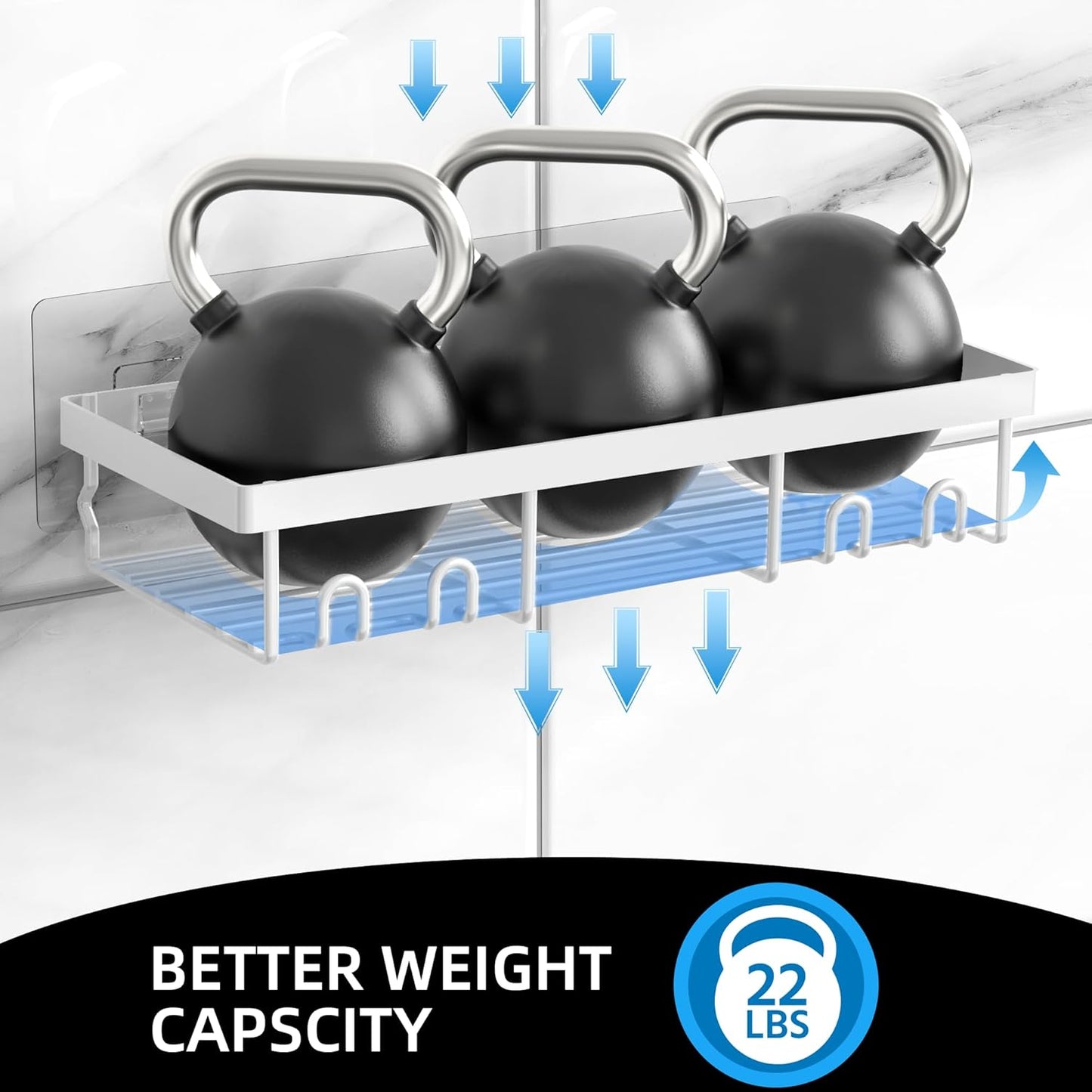 Moforoco 3-Pack Shower Caddy Basket Shelf with Soap Holder, No Drilling Traceless Adhesive Shower Wall Shelves, Rustproof White Bathroom Shower Storage Organizer