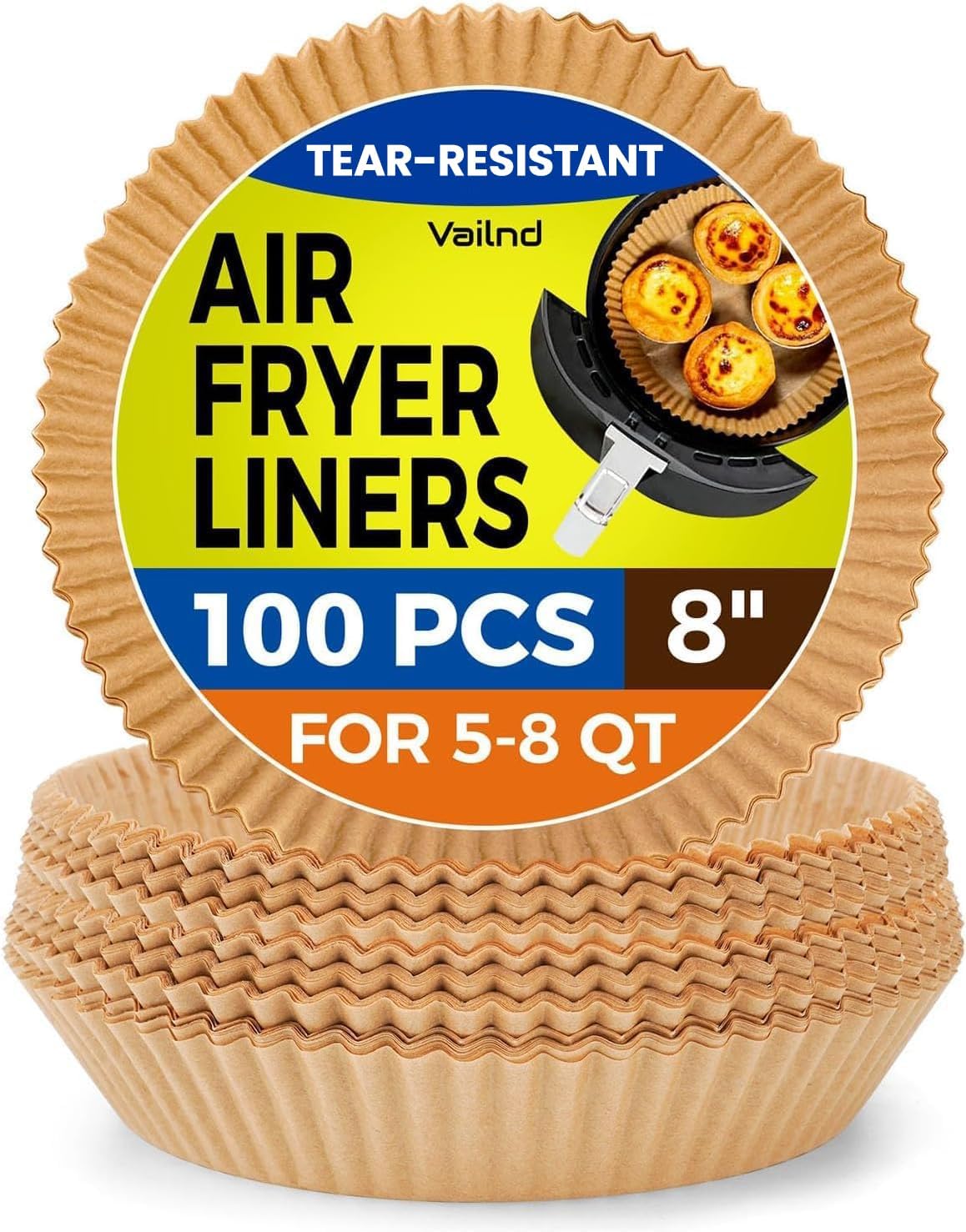 100Pcs Air Fryer Paper Liners Disposable, 8 Inch Max Xl Large Cooker Air Fryer Disposable Paper Liners, Oil Proof Parchment Sheets Round Basket Bowl Liner for Baking