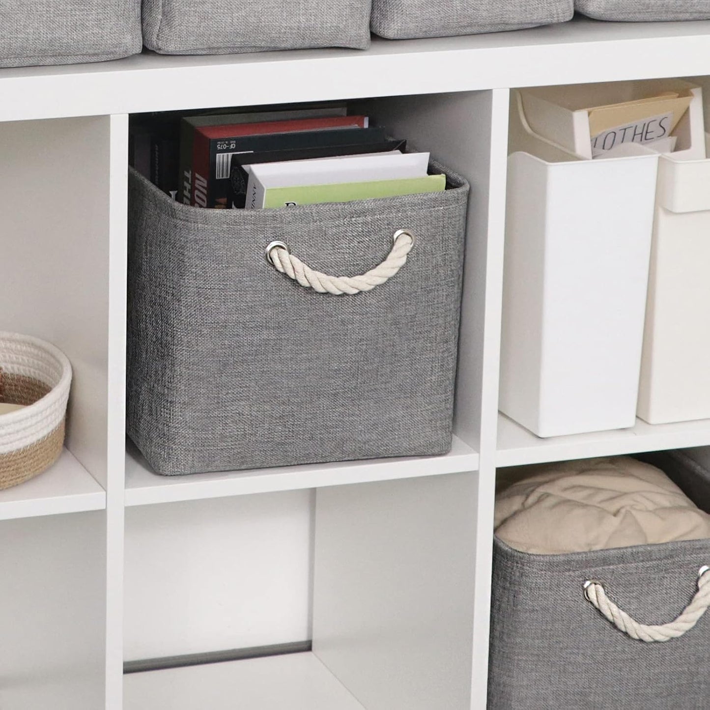 HNZIGE Shelf Baskets for Storage(3 Pack) Storage Bins Fabric Storage Baskets for Shelves,Baskets Set for Organizing Clothes,Nursery,Laundry(Gray,15" x 11" x 9.5")