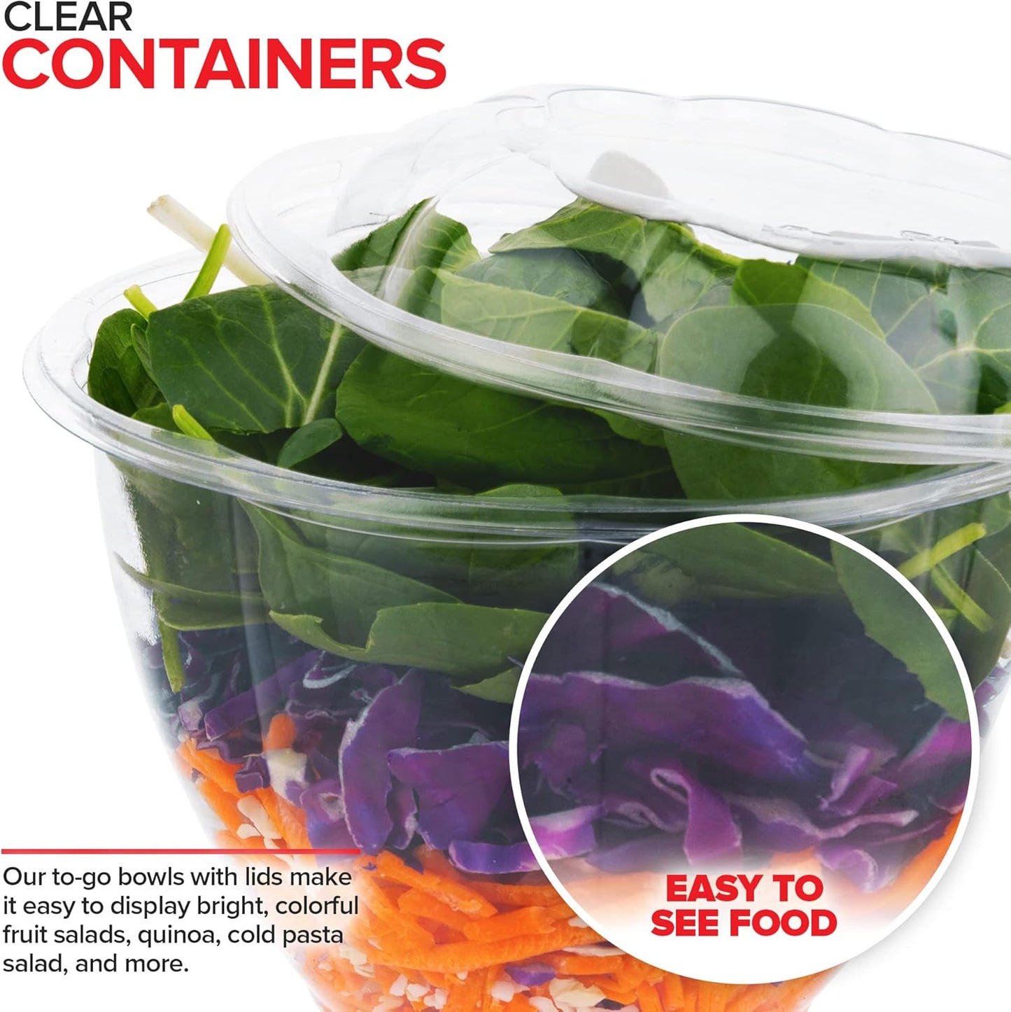 Stock Your Home Plastic Bowls with Lids (50 Count) 48 Oz. Disposable To-Go Containers – Large Airtight Bowls for Dinner or On-the-Go Meals