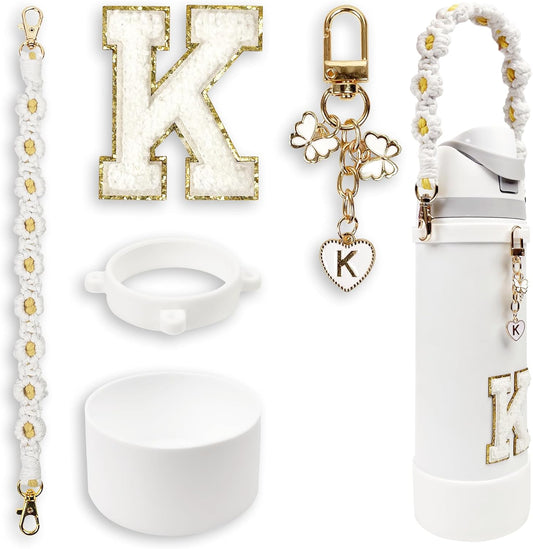 SITKOL Silicone Boot Cute Monogram Set Compatible with Owala Water Bottle 24 oz, 32 oz, 40 oz - Perfect Letter Owala Accessories for Owala Tumbler, Owala Free Sip, Pink Owala, Black Owala