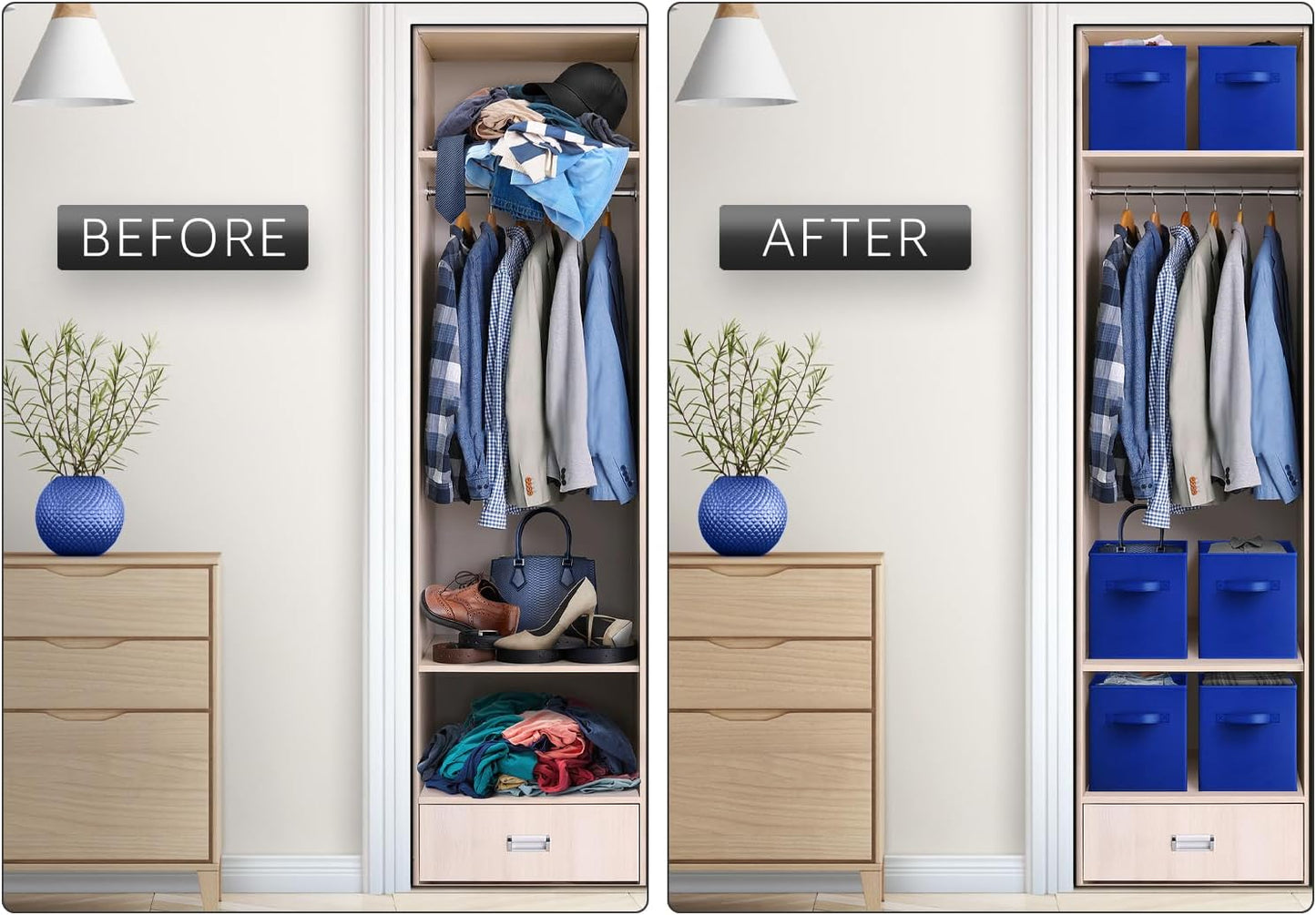 Sorbus Foldable Storage Cubes - 6 Fabric Baskets for Organizing Pantry, Closet, Shelf, Nursery, Playroom, Toy Box, Cubby -11 Inch Dual Handle Collapsible Closet Organizers and Storage Bins -Royal Blue