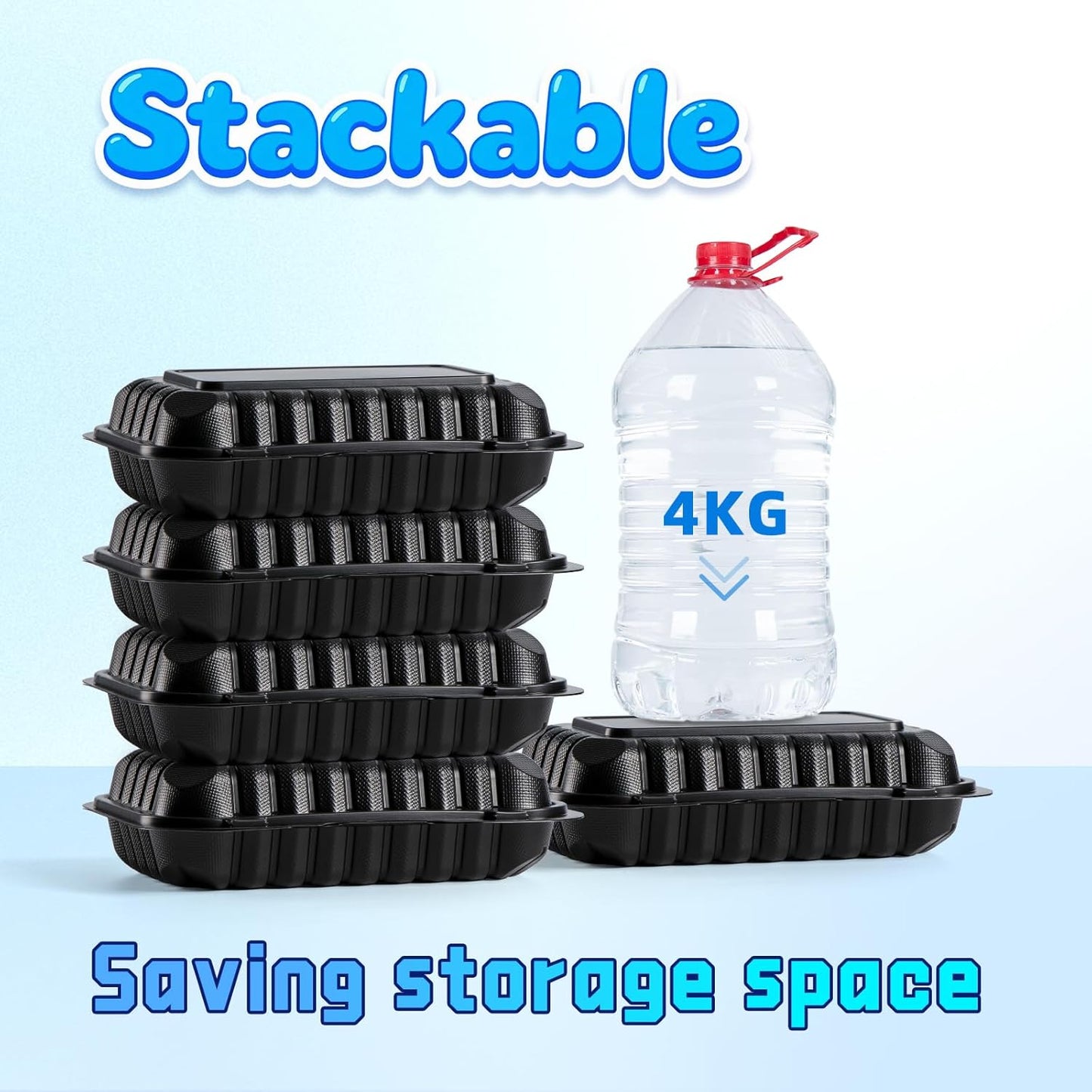 YANGRUI Takeout Containers 9x6 28 oz 50 Pack - Shrink Wrapped Mineral-Filled BPA Free PP Plastic | Reusable Heavy Duty Microwave & Freezer Safe | Restaurant Grade Black Clamshell Food Container