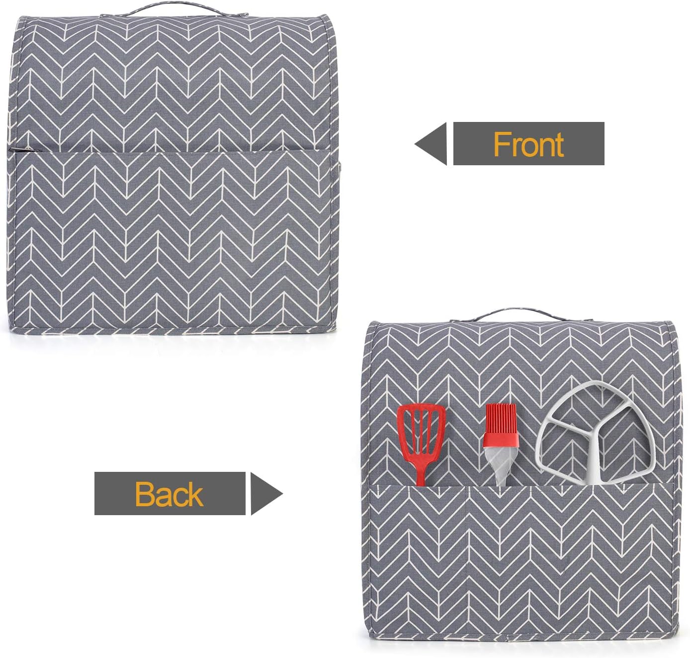 Yarwo Dust Cover for 4.5 qt and All 5 qt Stand Mixer, Protective Stand Mixer Cover with Top Handle and Pockets for Extra Accessories, chevron