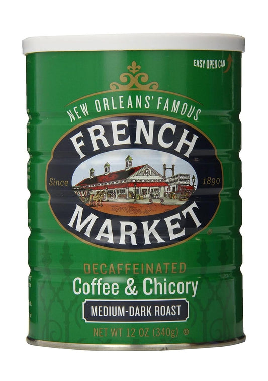 French Market Coffee & Chicory Decaffeinated Medium-Dark Roast Ground Coffee, 12oz Can (Pack of 1)