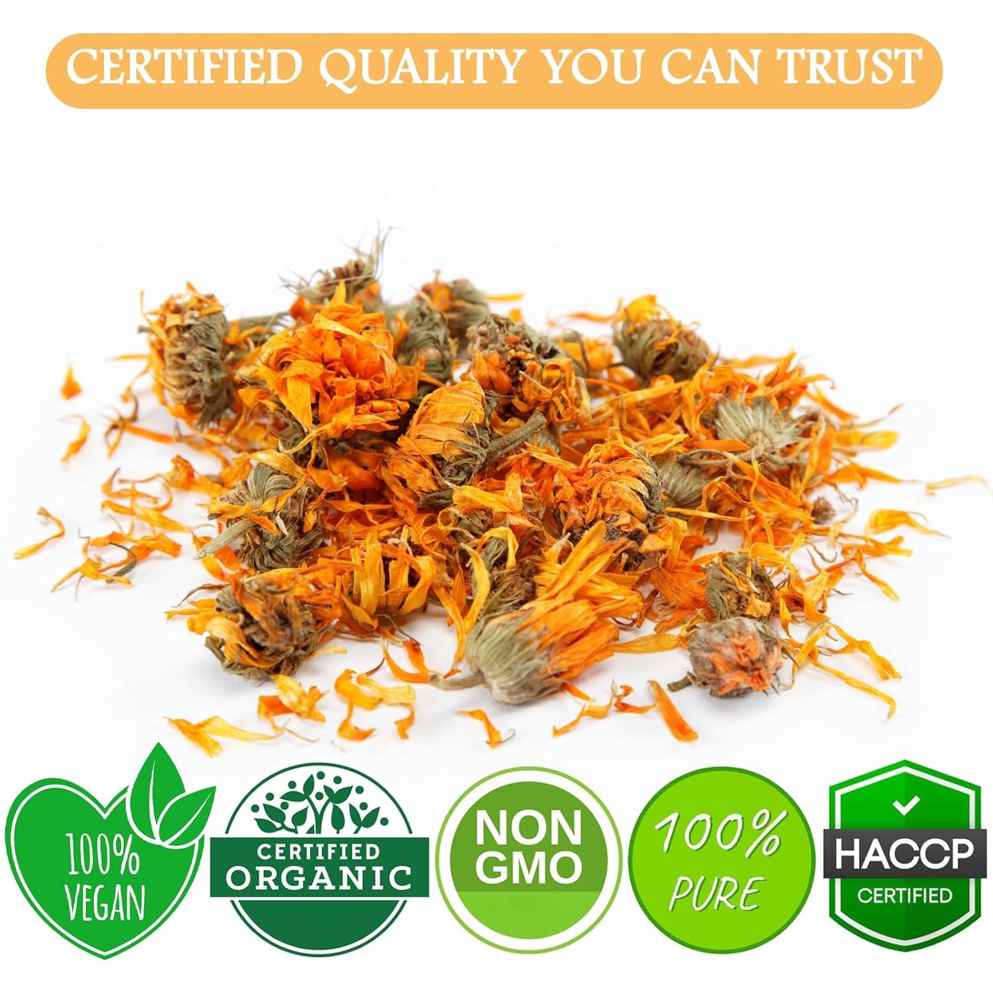 Cure Wid Pure Certified Organic Dried Calendula Flowers | 4 oz Resealable Pack Whole Organic Calendula Flowers for Skincare,DIY Remedies & Herbal Tea | Vibrant Color & Aromatic Dried Marigold Flower
