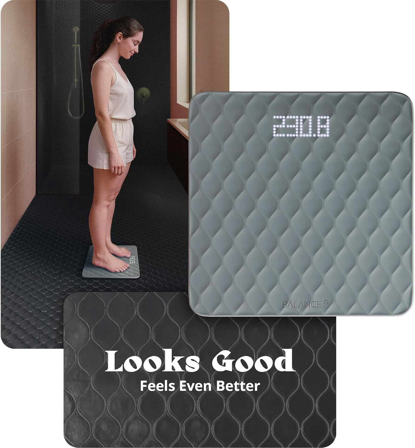 Greater Goods Designer Bathroom Scale: Non-Slip Silicone Cover, Hidden LED Display, Spot-On Precision, 400 lb Capacity (Gray)