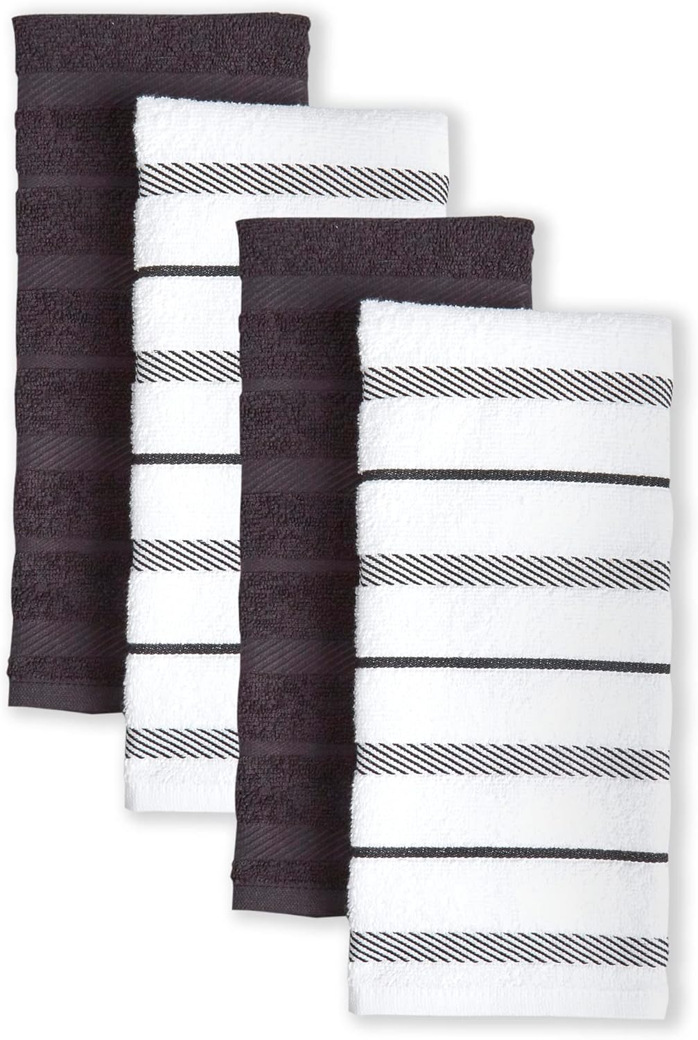 KitchenAid Albany Kitchen Towel 4-Pack Set, Matte Black/White, 16"x26"