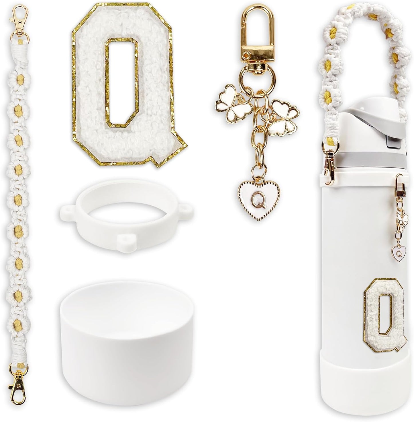 SITKOL Silicone Boot Cute Monogram Set Compatible with Owala Water Bottle 24 oz, 32 oz, 40 oz - Perfect Letter Owala Accessories for Owala Tumbler, Owala Free Sip, Pink Owala, Black Owala