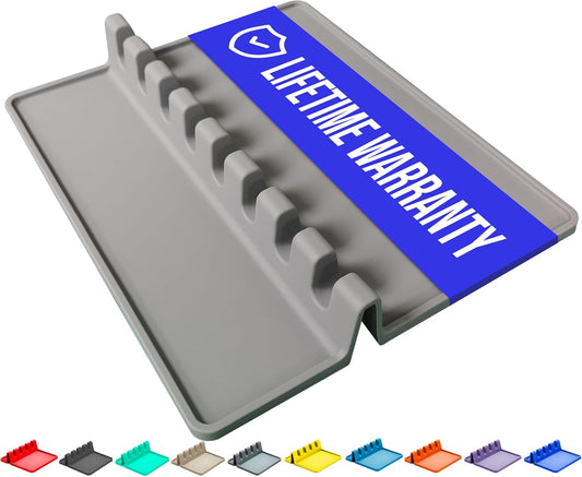 Gray Silicone Spoon Rest for Stove Top with Drip Pad (1 Pack) - Extra Large Heat-Resistant, BPA-Free Utensil Rest for Kitchen Counter - Utensil Holder for Spatulas, Tongs, Ladles and Kitchen Gadgets