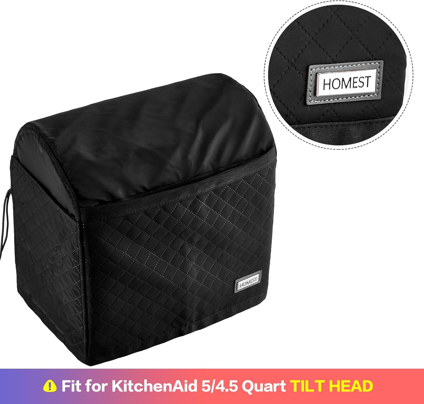 HOMEST Stand Mixer Quilted Dust Cover with Pockets Compatible with KitchenAid 5/4.5 Quart Tilt Head, Black(Patent Design)