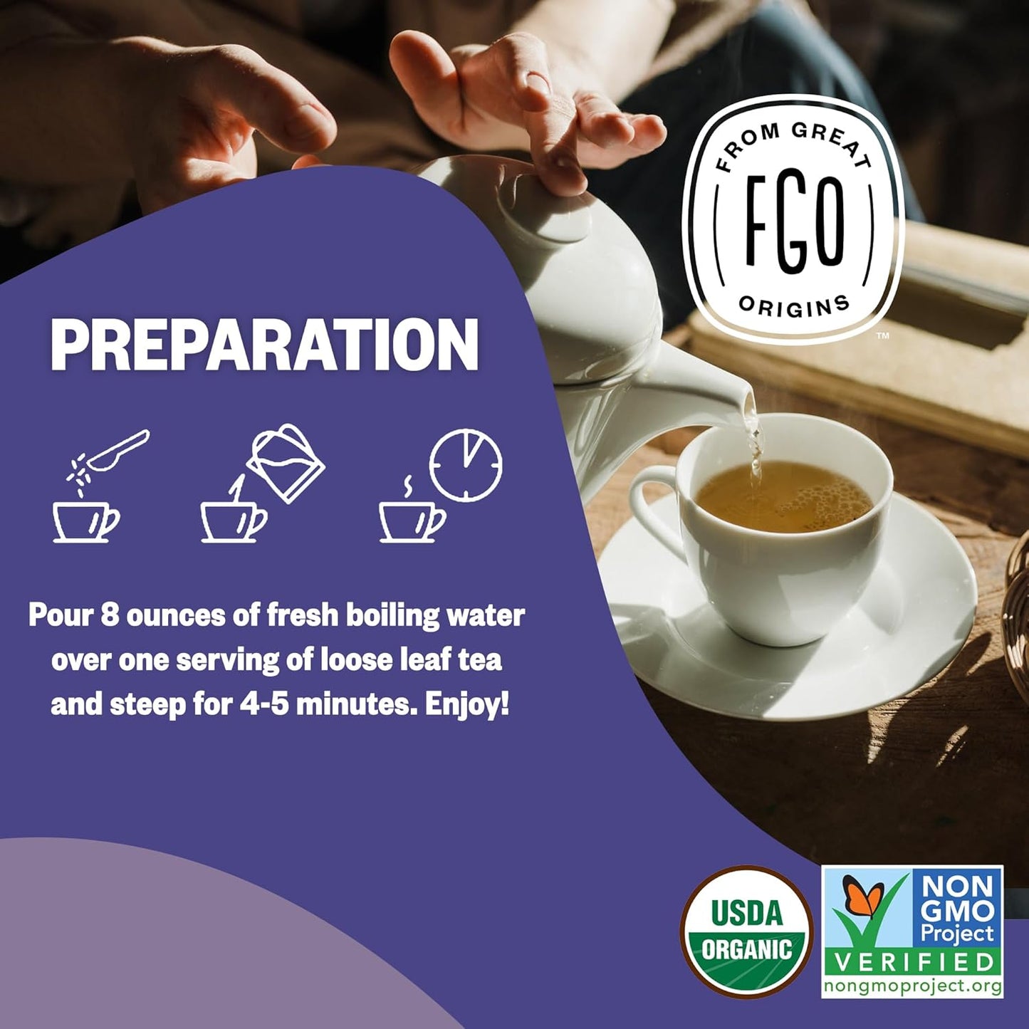 FGO Organic Earl Grey Black Tea, 16 Ounce Loose Leaf Bulk Resealable Bag, 16oz, Packaging May Vary (Pack of 1)