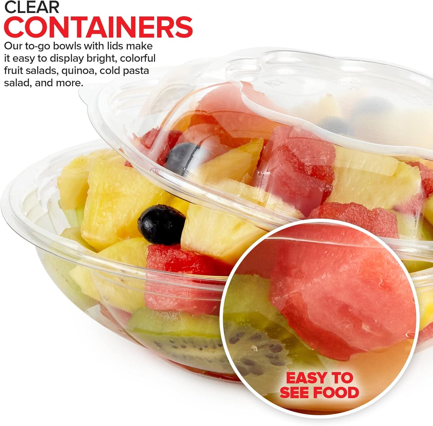 Stock Your Home 18oz Clear Plastic Salad Bowls with Lids Disposable (50 Pack) Mini Takeout Container with Snap on Lid for Fruit Salads, Quinoa, Lunch and Meal Prep, Acai Bowl, To-Go Party Containers