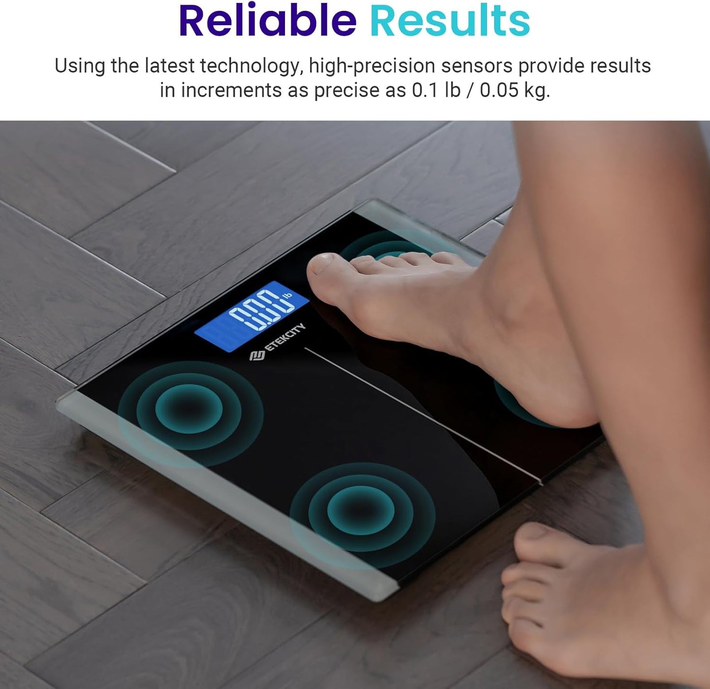 Etekcity Bathroom Scale for Body Weight, Highly Accurate Digital Electronic Weighing Machine for People, LCD Display, Large Size, 6mm Tempered Glass for Safe Home Use, Batteries Included, 400 lbs