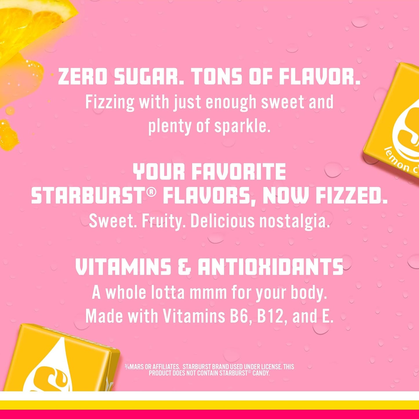 Sparkling Ice STARBURST Lemon, Zero Sugar Flavored Sparkling Water, with Vitamins and Antioxidants, Low Calorie Beverage, 17 fl oz Bottles (Pack of 12)