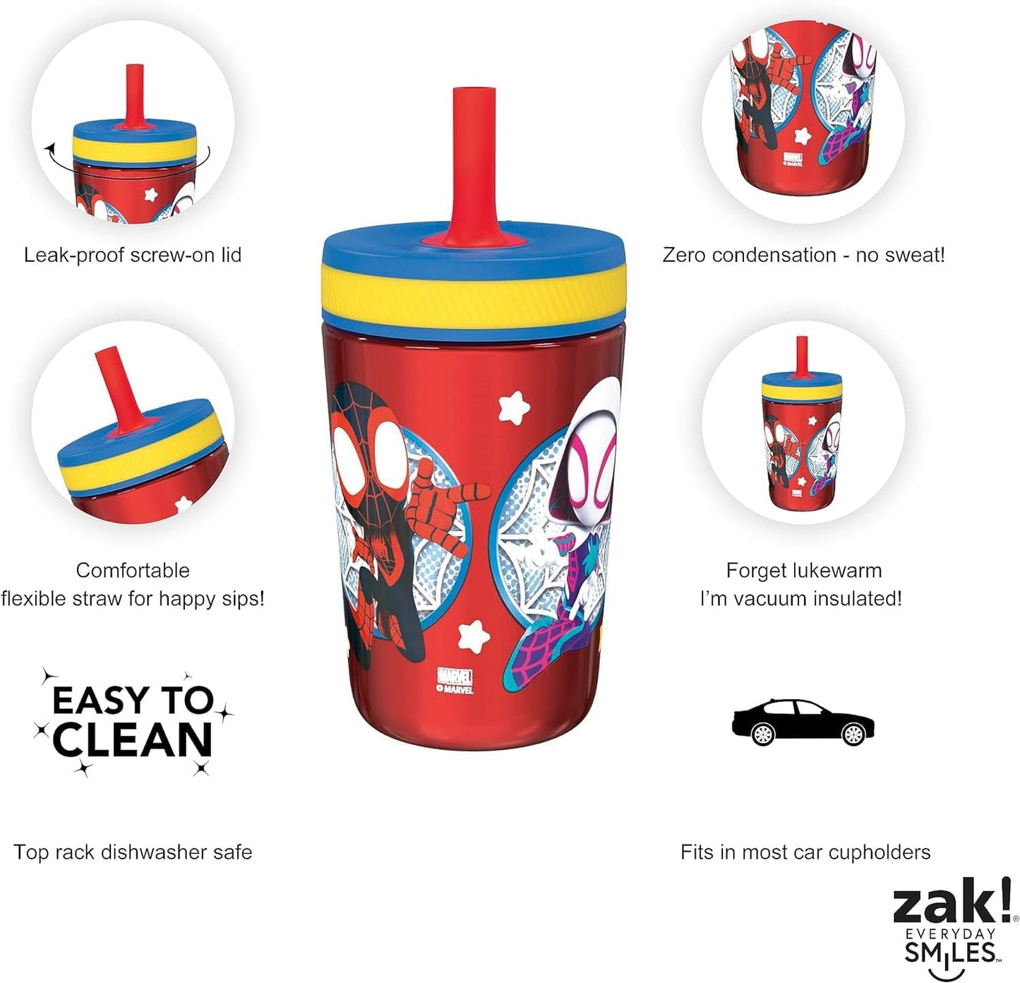 Zak Designs Spidey & His Amazing Friends Kelso Tumbler Set, Leak-Proof Screw-On Lid with Straw, Bundle for Kids Includes Plastic & Stainless Steel Cups with Bonus Sipper, 3pc, Non-BPA (Pack of 12)