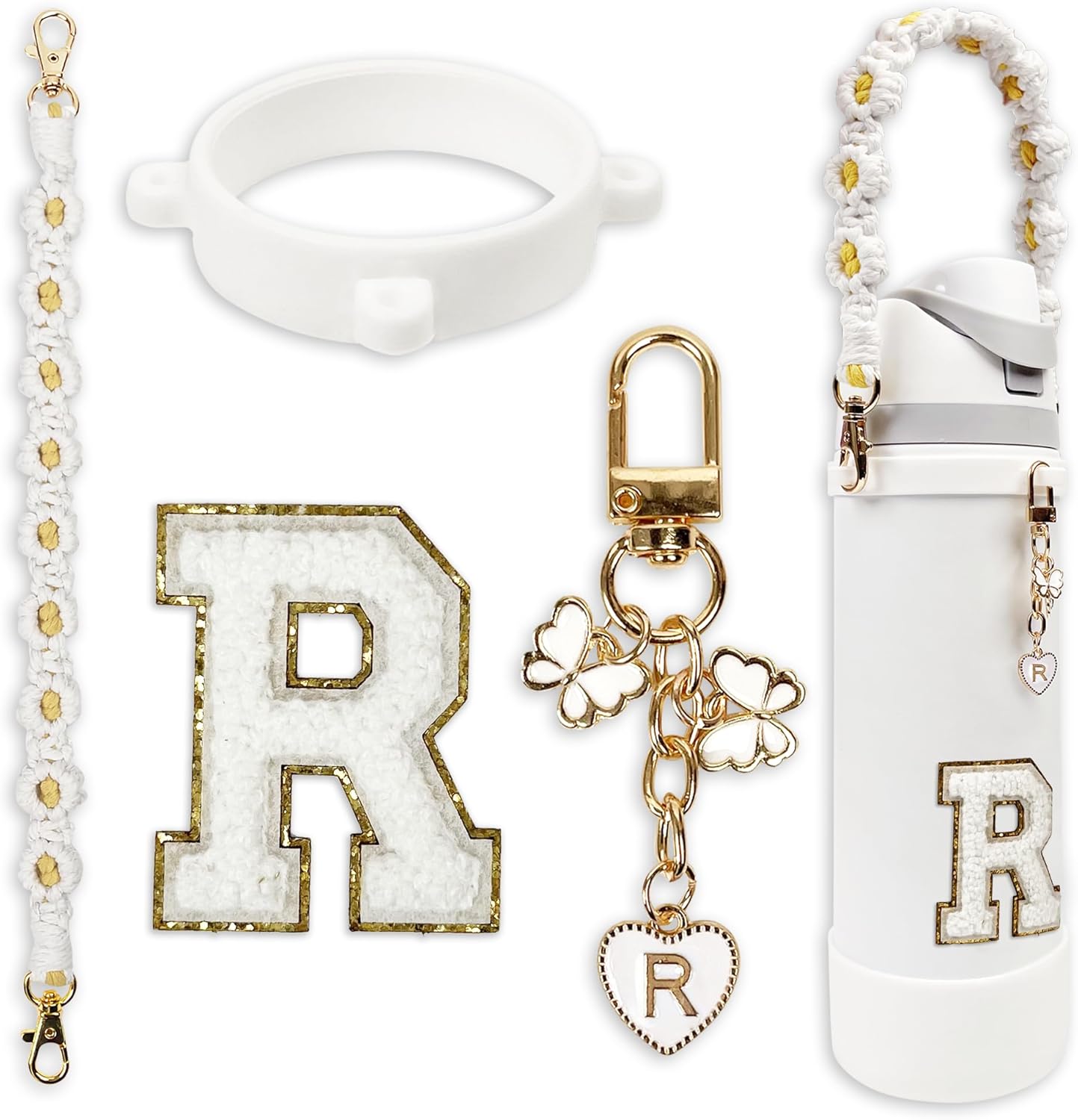 Cute Letter Charm Set Compatible with Owala Water Bottle 24 oz, 32 oz, 40 oz, Owala Kids, Owala Coffee Tumbler, Owala FreeSip – Includes Handle Strap, for Owala Accessories & Stanley Cup Accessories