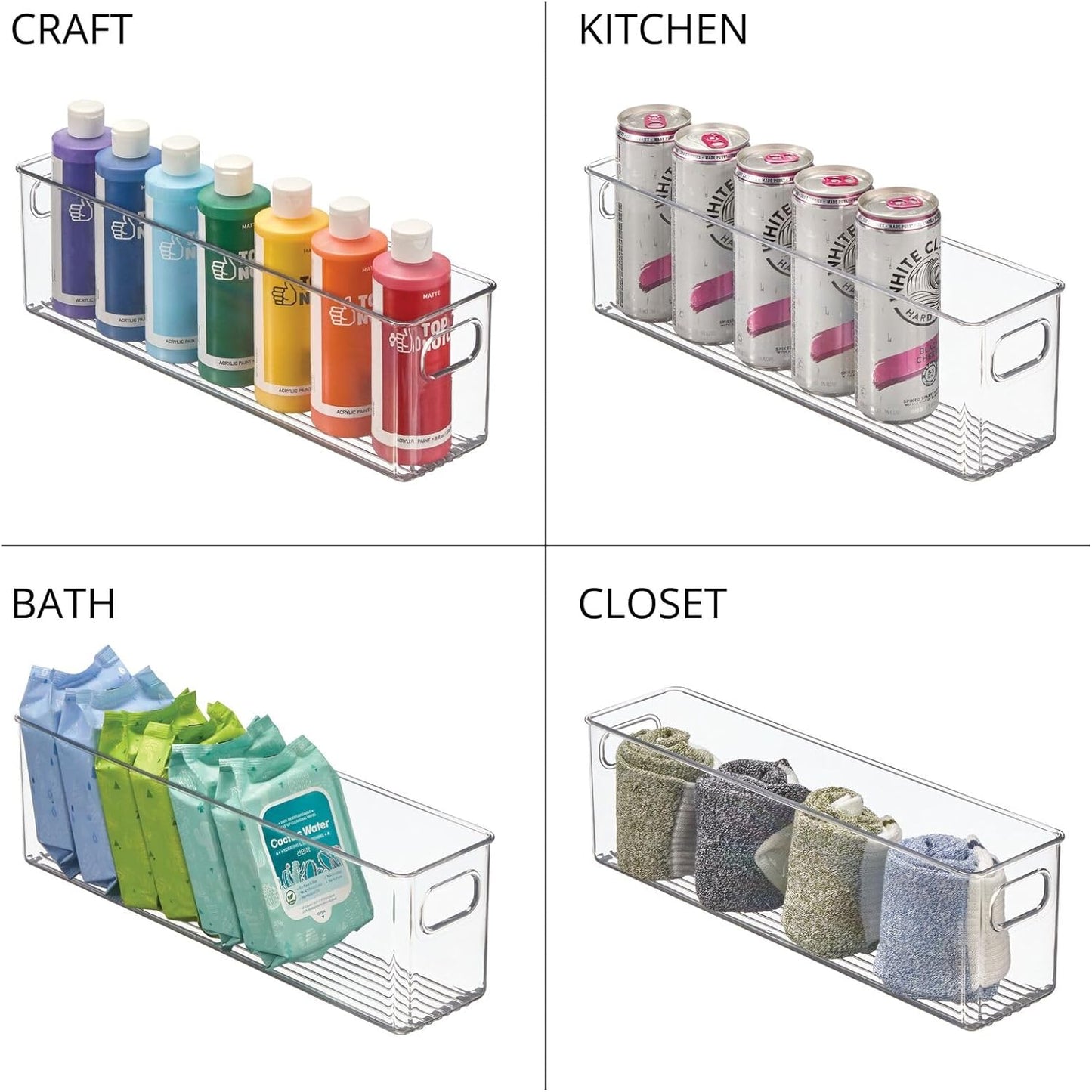 mDesign Plastic Long Stackable Storage Organizer Container, Organization Bin w/Handles for Kitchen, Pantry, Fridge, Freezer, Cabinet, Perfect to Hold Breast Milk - Ligne Collection - 2 Pack, Clear