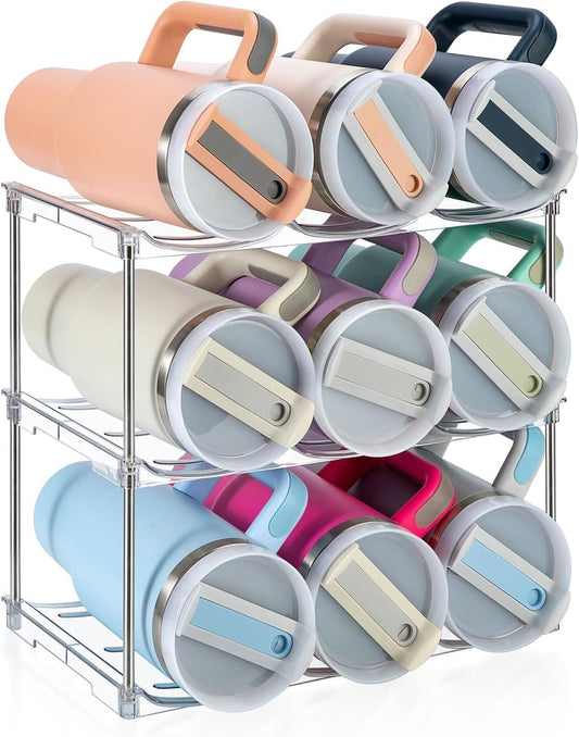 Water Bottle Organizer for Stanley 40 oz Tumbler, Stackable Tumbler Storage, 3 Pack Water Bottle Organizer for Cabinet, Pantry Kitchen Storage & Organization for Stanley Cup - Hold 9 Bottles