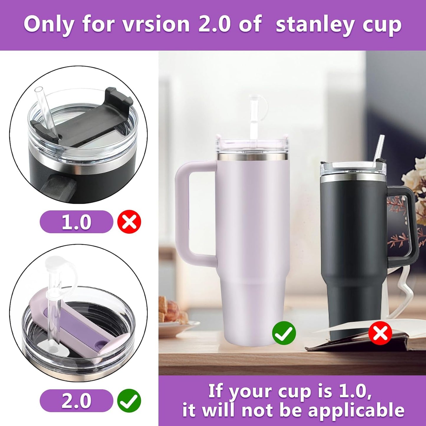 4Sets Silicone Spill Proof Stopper for Stanley 40/30 oz The Quencher H2.0 Flowstate Tumbler with Handle for Stanley Cup Accessories Include Straw Cover Cap Round Leak Stopper Square Spill Stopper