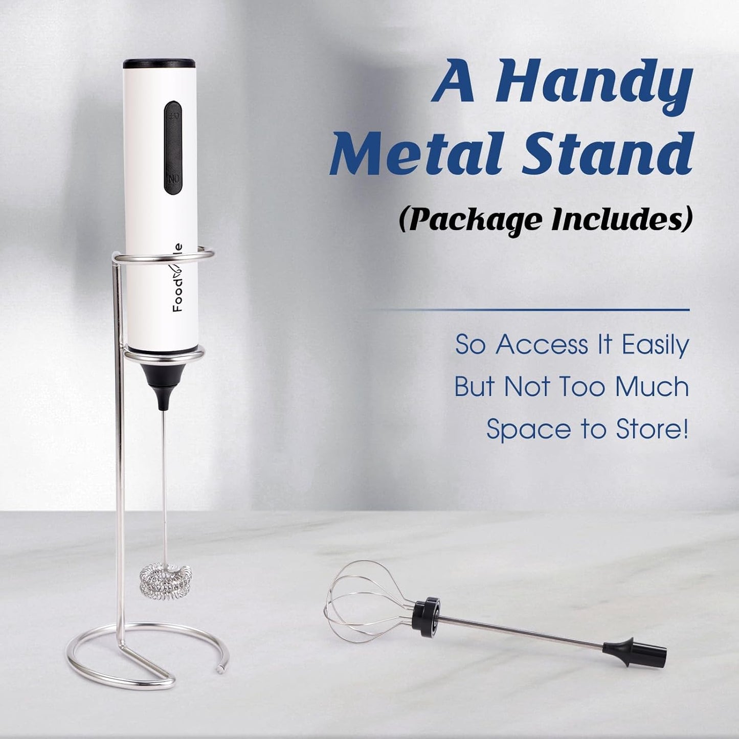 MF05 Rechargeable Milk Frother USB Charging Handheld Foam Maker with Stainless Balloon Whisk for Cappuccino, Latte, Bulletproof Coffee, Keto Diet, Protein Powder, Matcha (White)