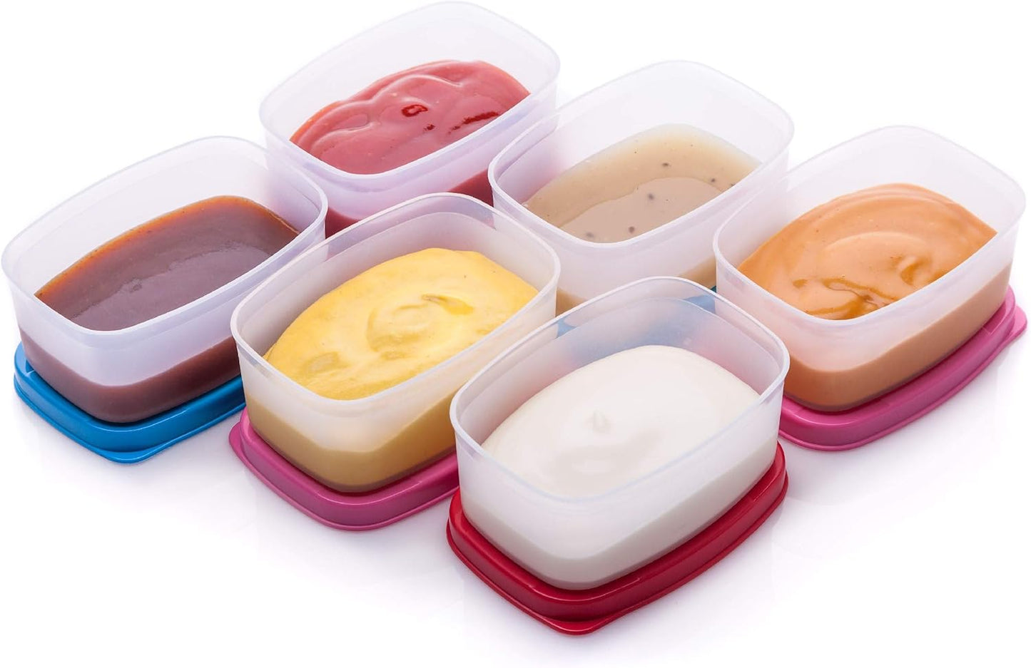 SIGNORA WARE Condiment Containers with Lids- 6 pk. 3 oz.Salad Dressing to go Small Food Storage Containers- Sauce Cups Leak proof Reusable Plastic BPA free for Lunch Box Picnic Travel