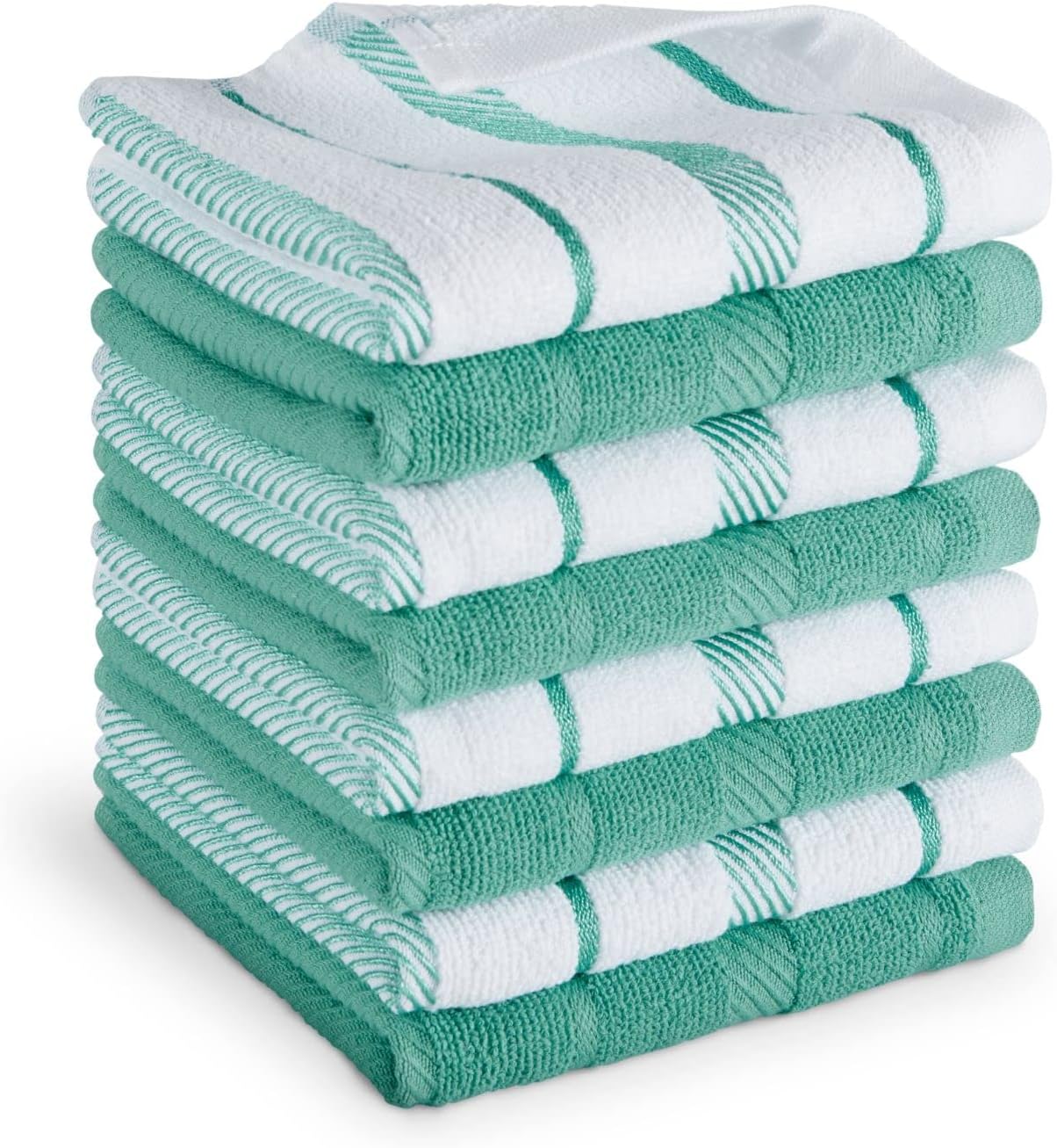 KitchenAid Albany Dishcloth 8 Pack Set, Aqua Sky/White, 12"x12"