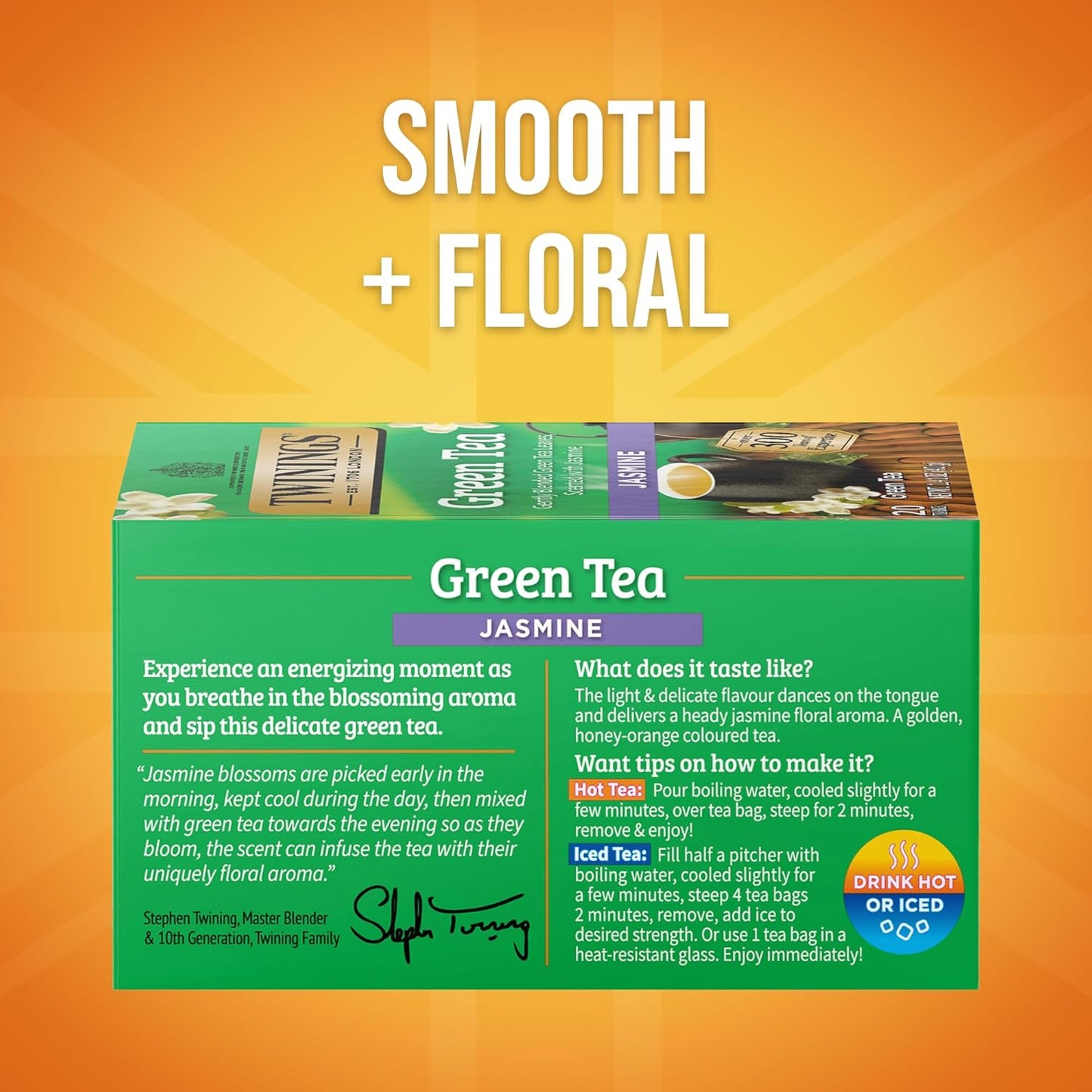 Twinings Green Tea with Jasmine Individually Wrapped Bags, 20 Count (Pack of 6), Fragrant Floral Scent, Caffeinated, Enjoy Hot or Iced, 120 Teabags