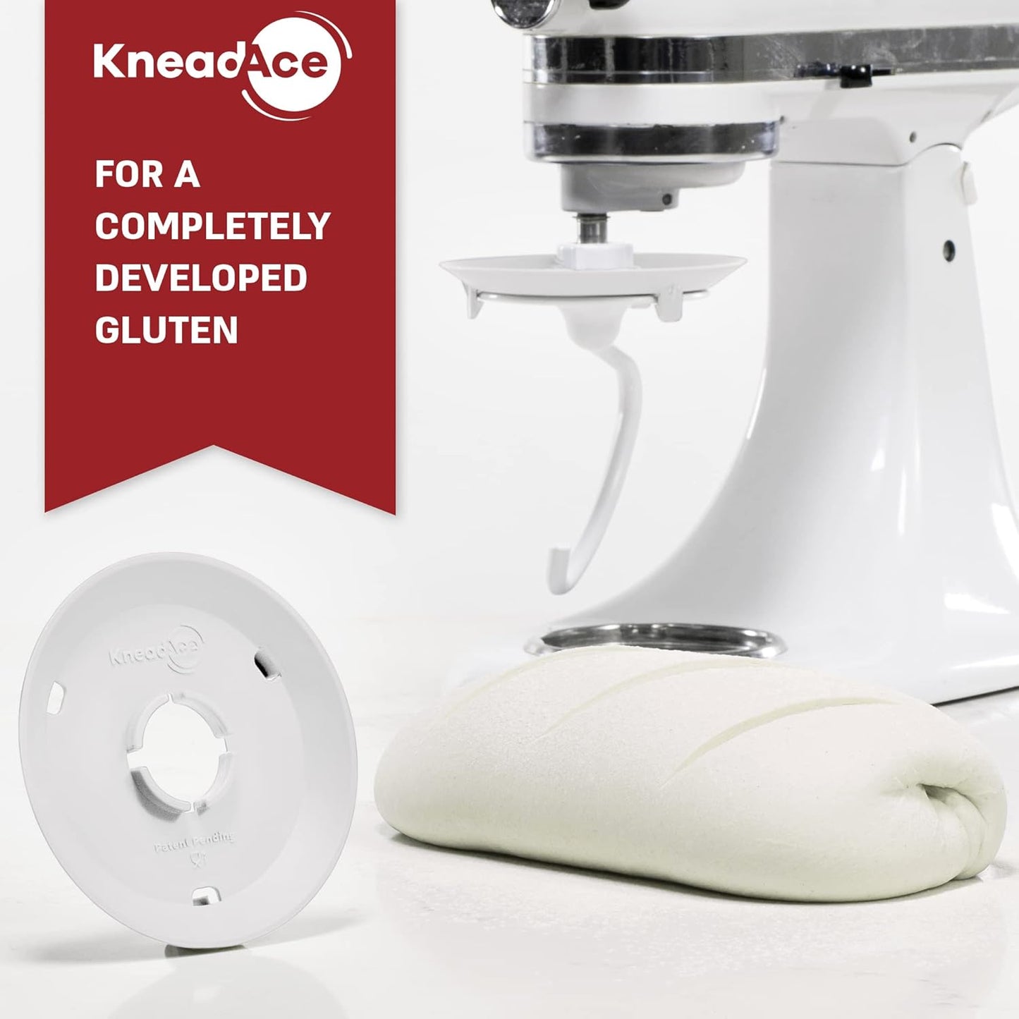 KneadAce Dough Hook Shield For Kitchen Aid - Prevents Your Dough from Climbing Up and Clogging Up Your Mixer – Mess Free Mixer Accessory Compatible With Most KitchenAid C Shape Dough Hooks (White)