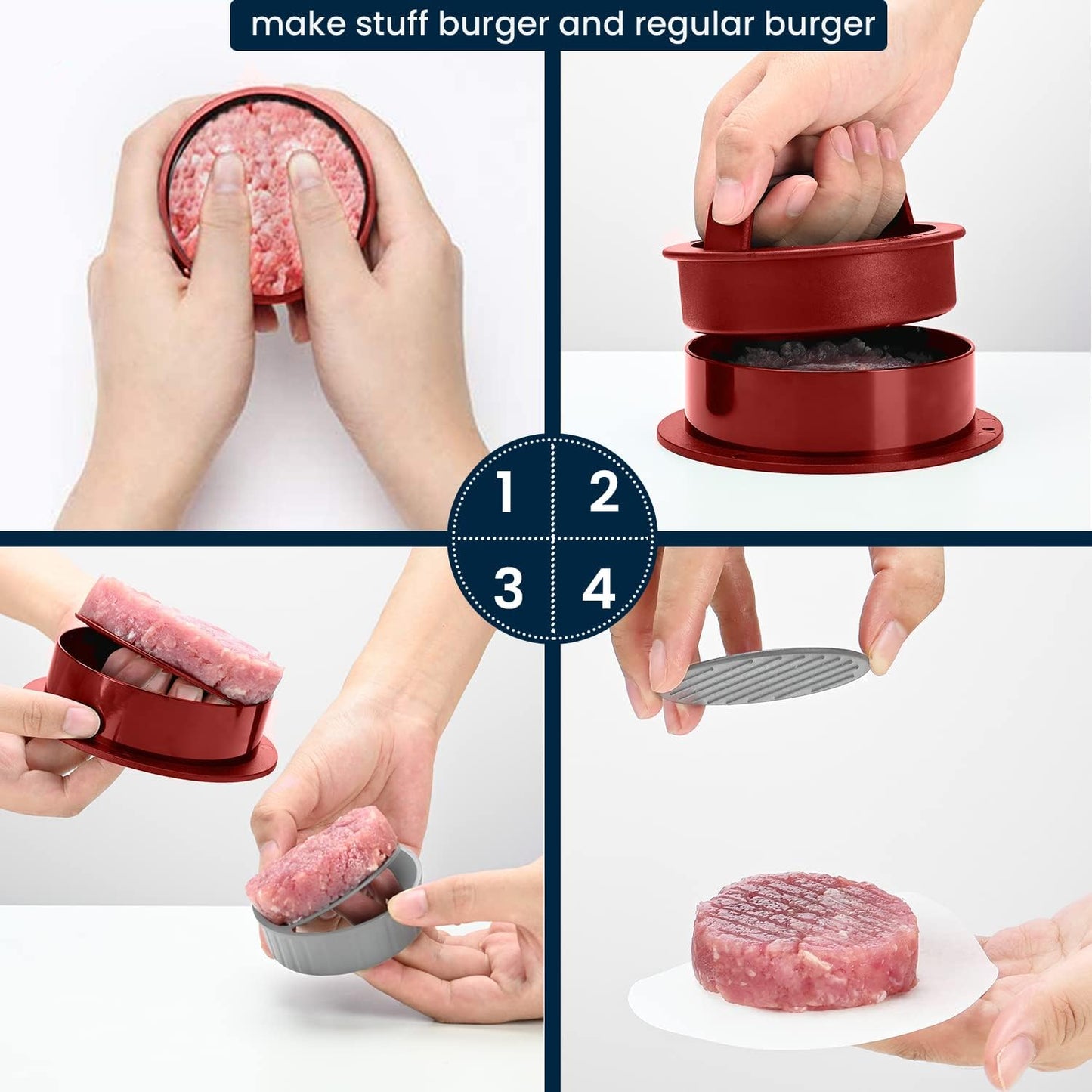 Hamburger Press Patty Maker Freezer Containers - 100 Patty Papers All In One Convenient Package, 10 Piece Set Hamburger Patty Mold, Essential Tool to Make Stuffed Burger Patty Maker, Great BBQ Gift