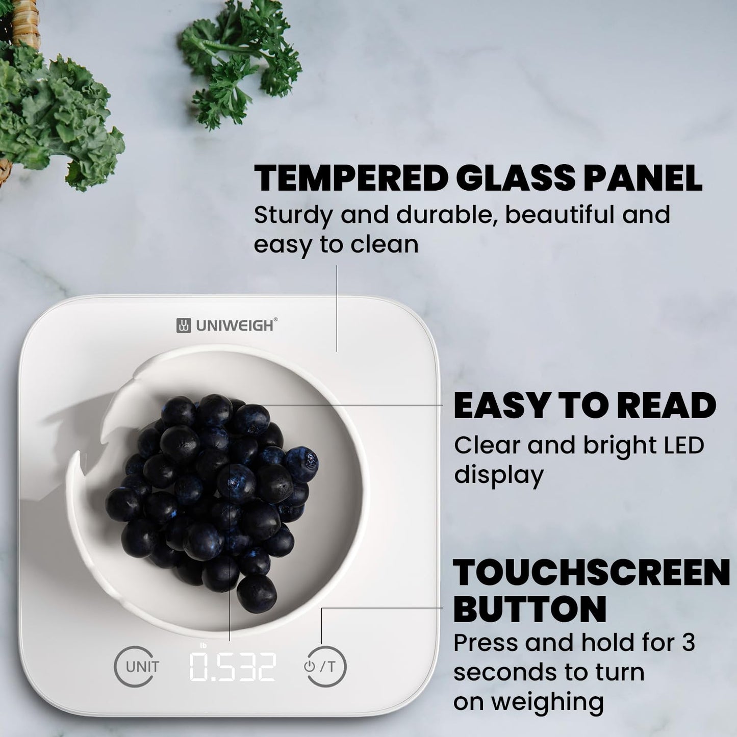 Kitchen and Bathroom Bundle-Digital food scale for Ounces and Grams11lb,Slim body weight Scale 400lb,Tempered glass,touch button LCD display,Precise Weight Measuring and Portion Control,white