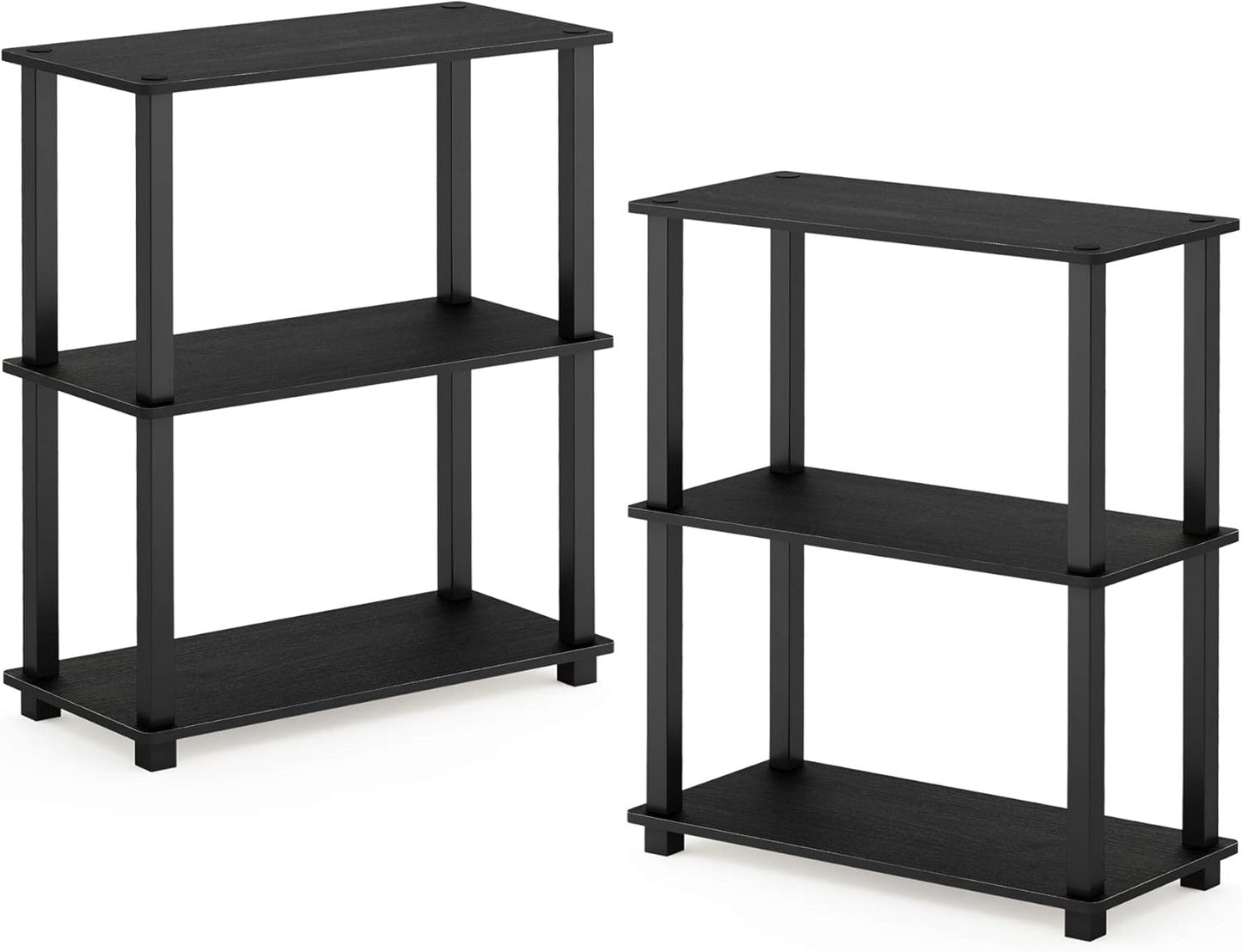 Furinno TURN-S-TUBE Storage Shelves Set of 2, 3-Tier Book Shelf, Corner Shelf, Toolless Open Shelves, Square Tubes, for Organization and Storage, Living Room, Garage, Home Office, Americano