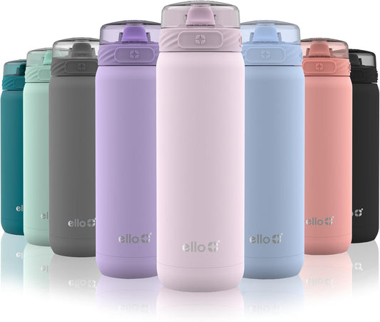 Ello Cooper 40oz Stainless Steel Water Bottle with Straw and Carry Handle, Double Walled and Vacuum Insulated Metal, Leak Proof Locking Lid with Soft Silicone Spout, Reusable, BPA Free, Cashmere Pink