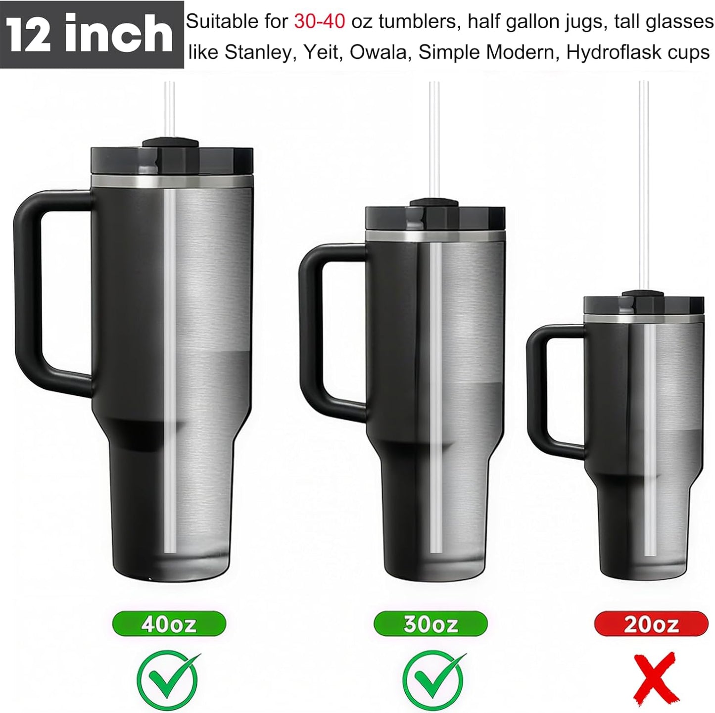 ALINK 100 Pcs Long Plastic Disposable Straws for 40 OZ Tumbler, 12 inch Clear Straws for Stanley Owala Yeti 30 oz 40 oz Cups, Half Gallon Jugs, Individually Wrapped