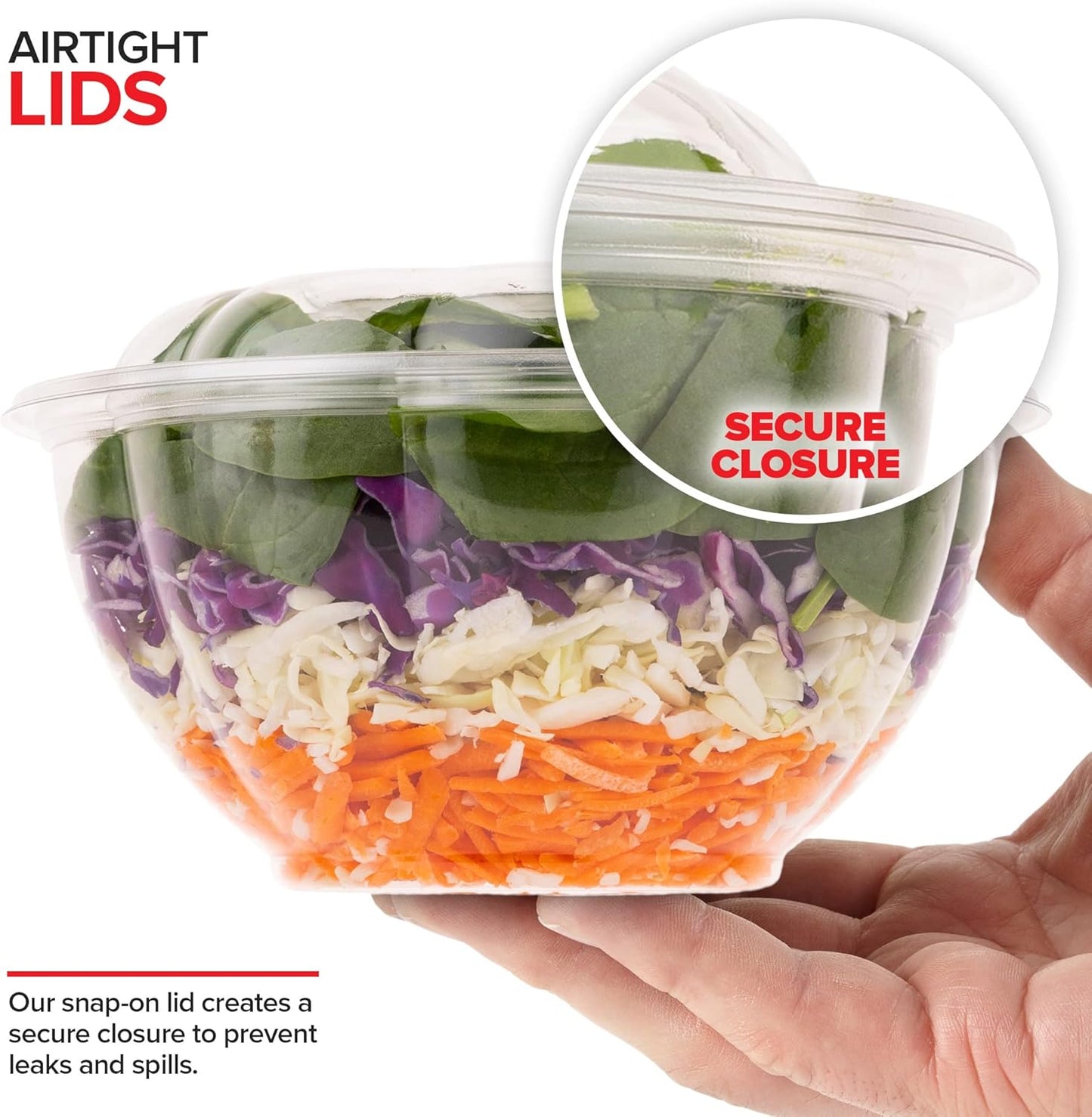 Stock Your Home 32oz Clear Plastic Salad Bowls with Lids Disposable (150 Pack) – Medium Takeout Containers with Snap-On Lids for Salads, Meal Prep, Acai Bowls, Fruit, To-Go Parties