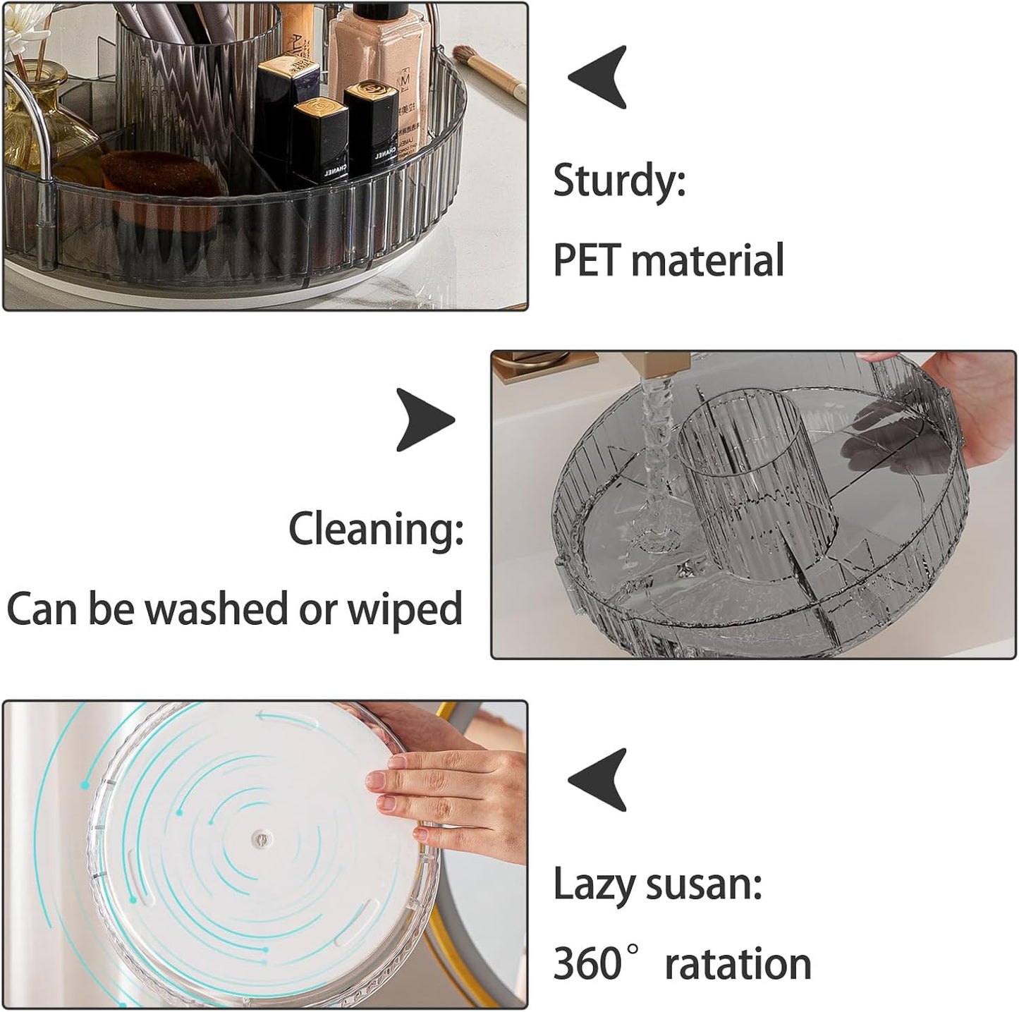 Rotating Makeup Organizer for Vanity, High-Capacity Skincare Clear Make Up Storage Perfume Organizers Cosmetic Dresser Organizer Countertop 360 Spinning (Gray, New-2 Tier)