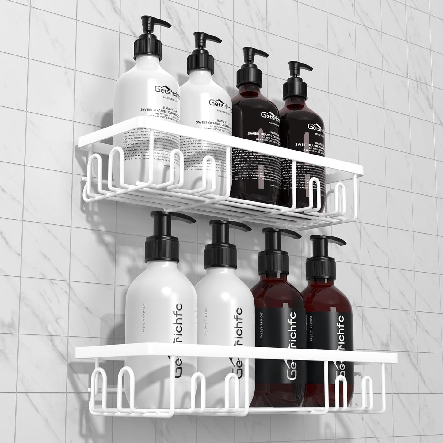 2025 New Adhesive Shower Caddy, Shower Shelves with 16 Hooks, White 2 Pack
