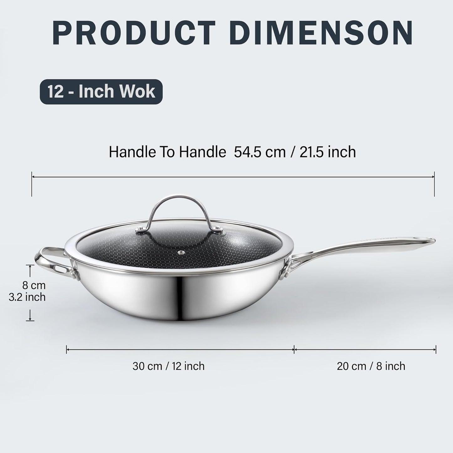 Cooks Standard 12-Inch Hybrid Nonstick Wok with Tempered Glass Lid, Multi-Ply Clad Stainless Steel Flat Bottom Wok Stit Fry Pan, Oven Safe, Induction Ready, Compatible with All Stovetops