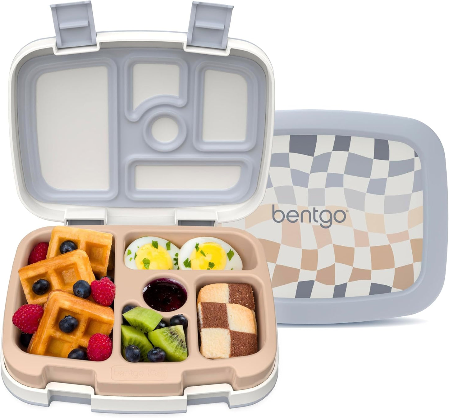 Bentgo Kids 5-Compartment Leak-Proof Bento-Style Lunch Box (Whimsy & Wonder Collection) - Ideal for Ages 3-7, Drop-Proof & Durable, Dishwasher Safe, & PFAS & BPA-Free Materials (Checker Gradient)