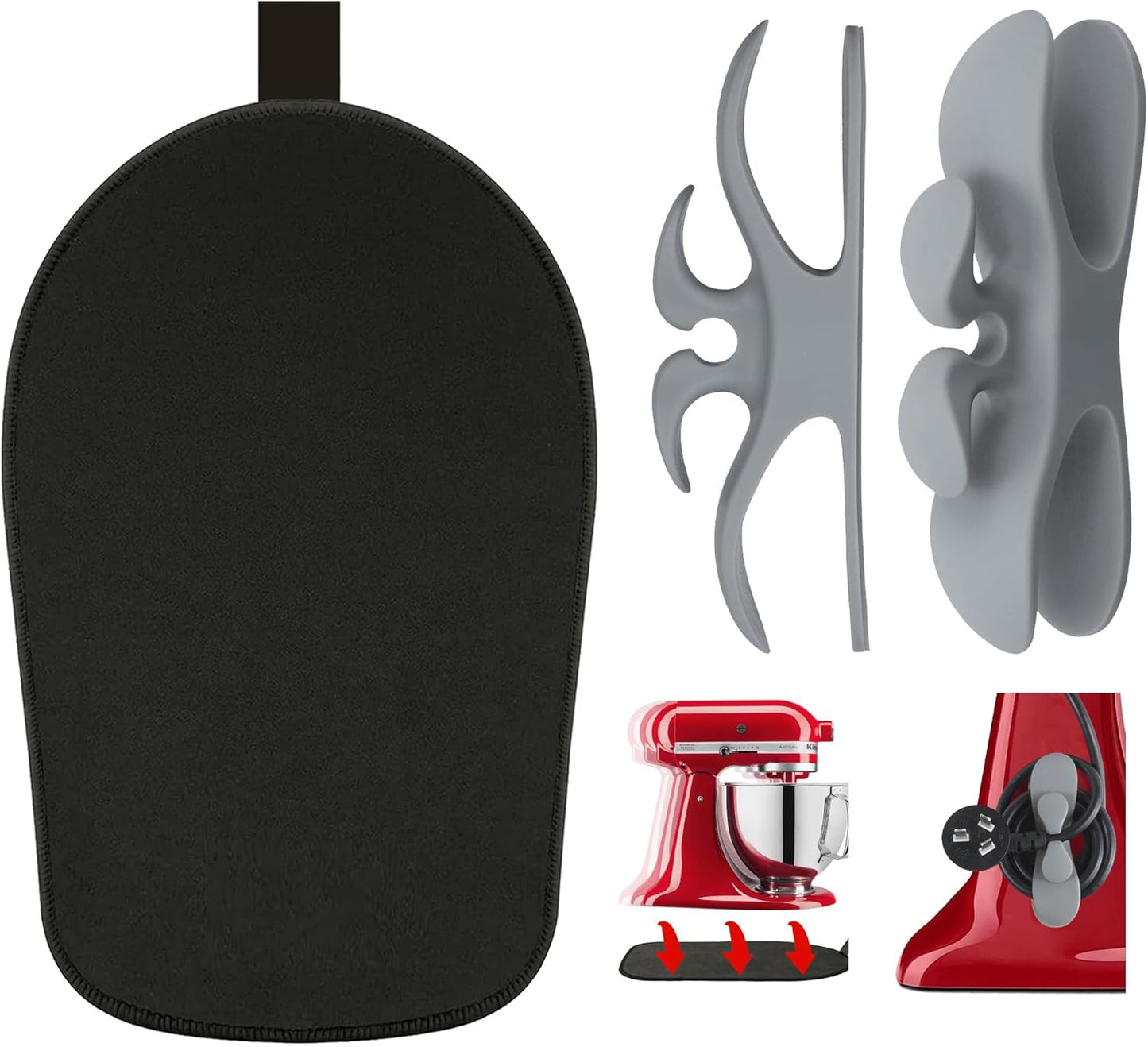 Sliding Mat for Kitchenaid Mixer with 2 Grey Kitchen Accessories, Mixer Mover Slider Mat Pad for Kitchenaid 4.5-5 Qt Tilt-Head Stand Mixer, Kitchen Appliance Slider Mat, Kitchen Aid Mixer Accessories