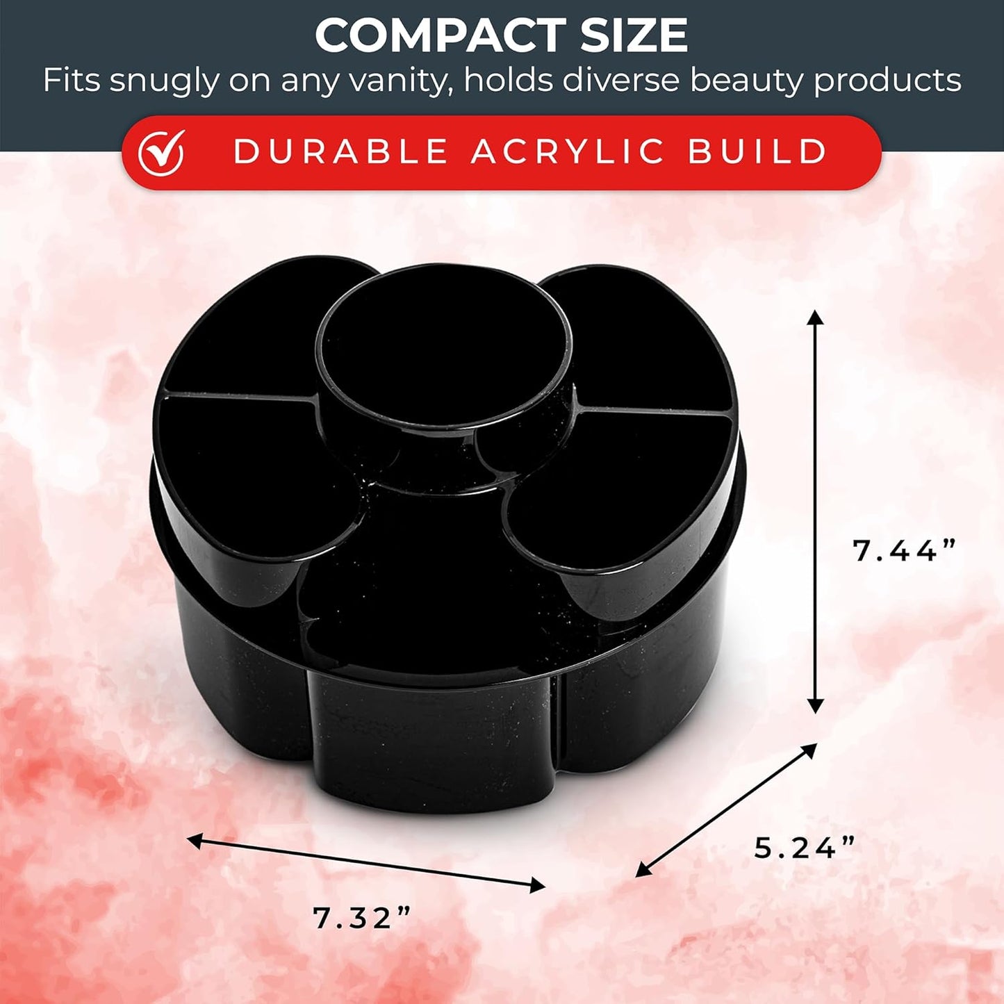 Masirs Small Rotating Makeup Organizer - Mini Yet Spacious Cosmetic Storage Solution with Multiple Compartments - The Perfect Spinning Make-Up Caddy for Vanity or Bathroom Counter (Round - Black)