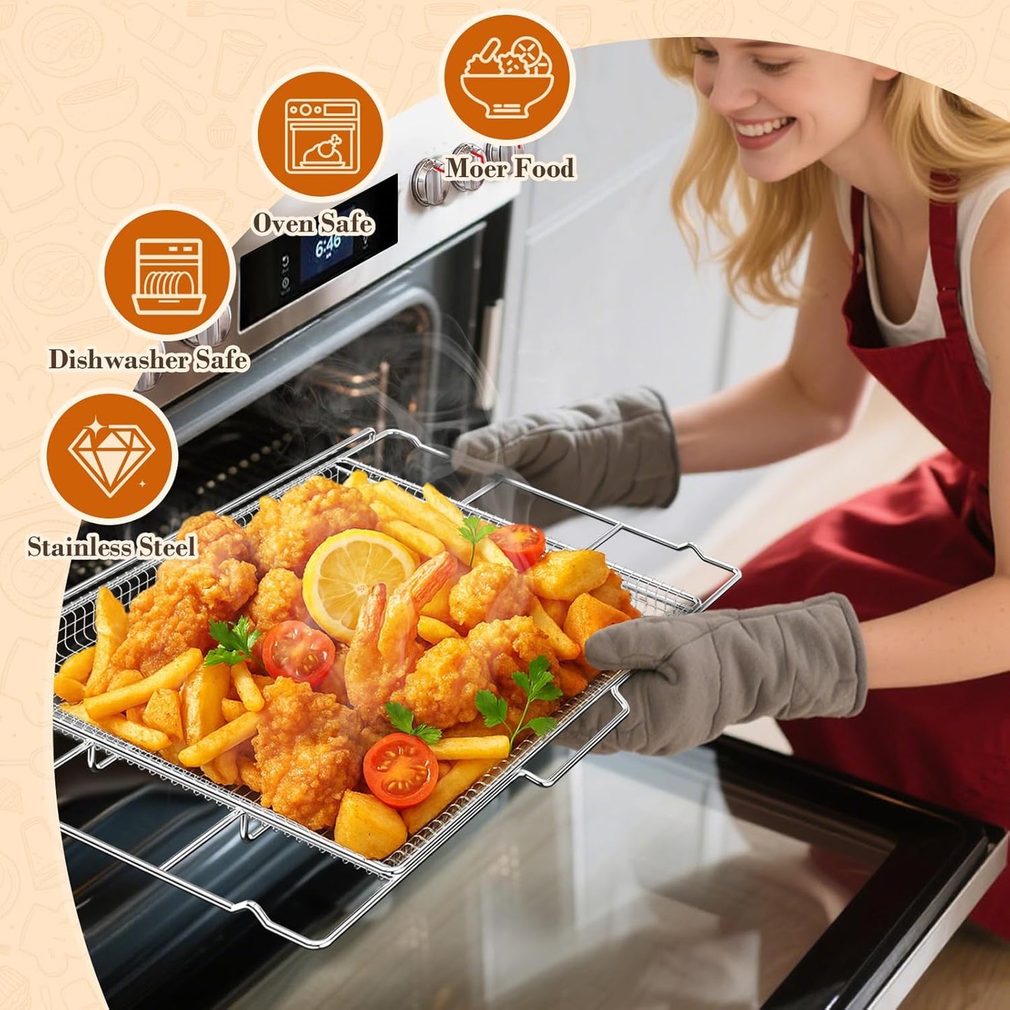 Air Fryer Tray for Frigidaire, Amana 30 inch Gas Range Oven, Air Fryer Basket Tray Set for Frigidaire Wall Ovens Ranges, Universal Stainless Steel Air Fryer Tray, Mesh Air Fryer Basket for Gas Grill