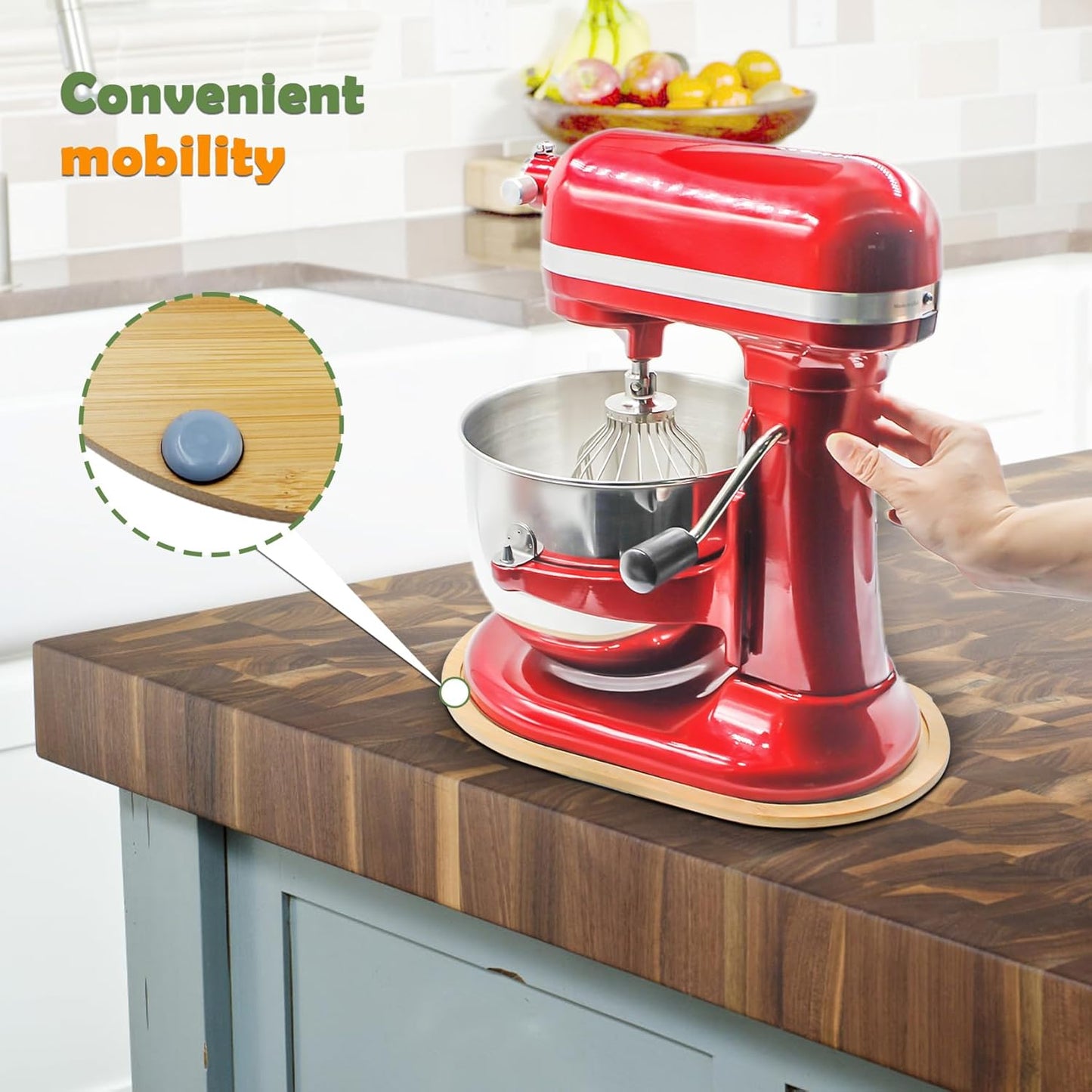 Bamboo Mixer Slider Compatible with Kitchen aid Bowl Lift 5-8 Qt Stand Mixer - Kitchen Countertop Storage Mover Sliding Caddy for Kitchen Aid 5-8 Qt Mixer
