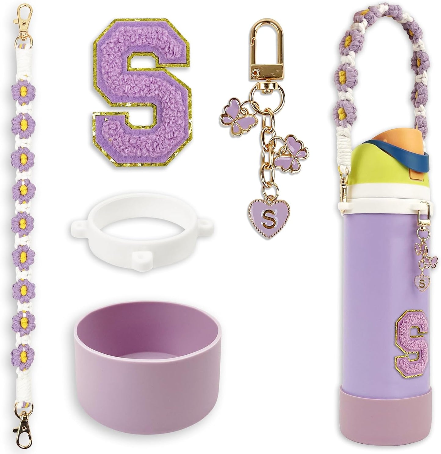 SITKOL Silicone Boot Cute Monogram Set Compatible with Owala Water Bottle 24 oz, 32 oz, 40 oz - Perfect Letter Owala Accessories for Owala Tumbler, Owala Free Sip, Pink Owala, Black Owala