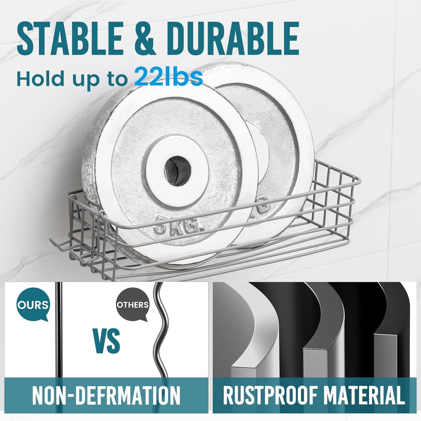 TAILI Shower Caddy Suction Cup 2 Pack with Hooks & Soap holder, Heavy Duty Shower Organizer for Bathroom, No Drilling Bathroom Organizer with Large Capacity, Metal Storage Basket-Grey