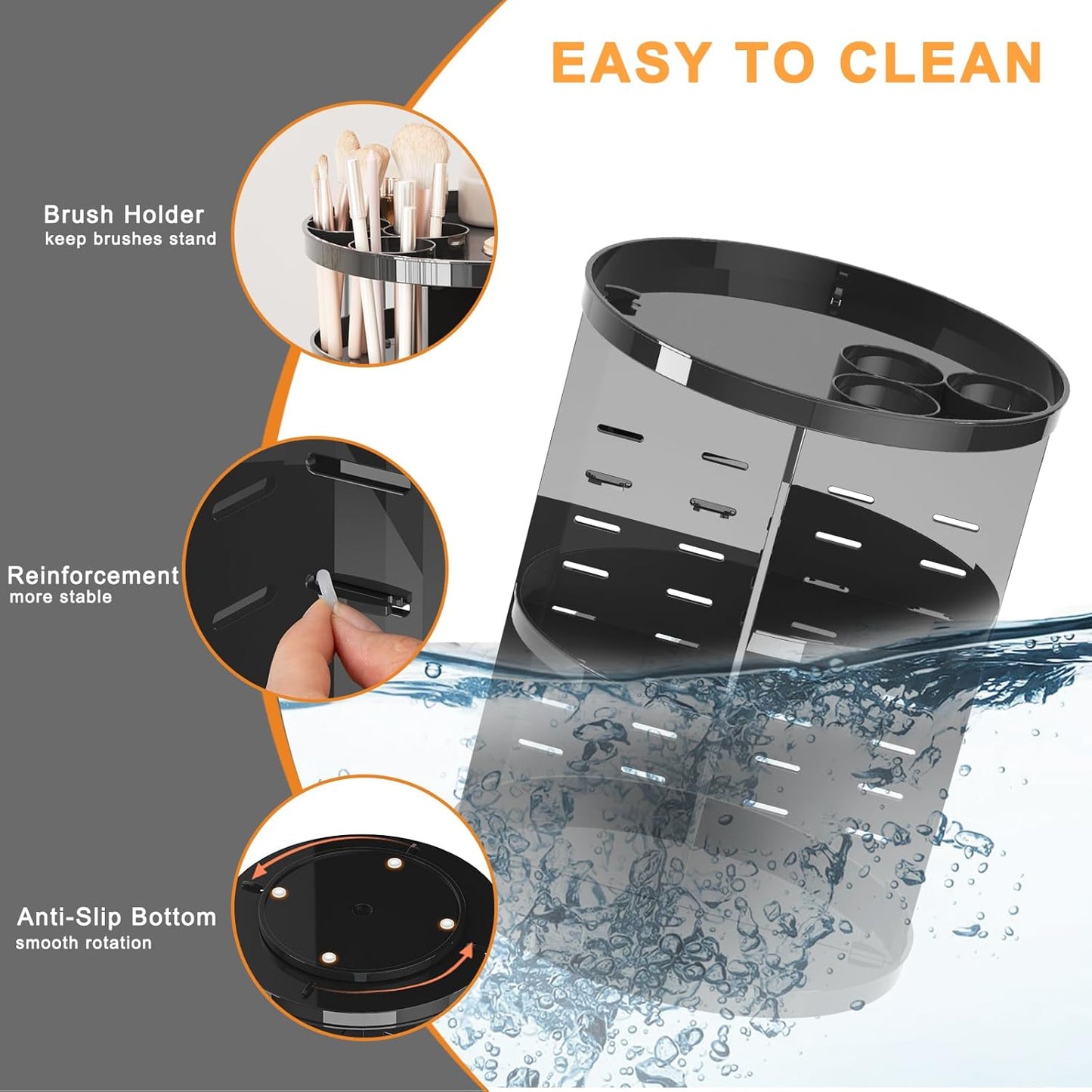 Rotating Makeup Organizer for Vanity, 360 Spinning Skincare Organizers with Adjustable Trays, Make Up Desk Storage Carousel Rack, Cosmetic Display Cases for Dresser Bathroom Countertop