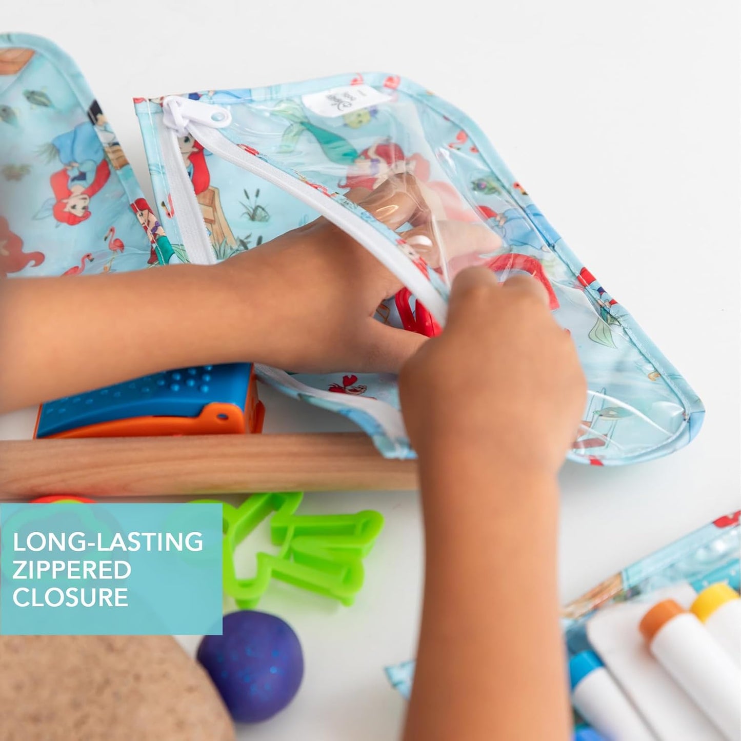 Bumkins Disney Ariel Travel Bag, Toiletry, TSA Approved Pouch, Zip Bag, Quart Size Airline Compliant, Clear-Sided, Baby, Diaper Bag Organization, Makeup, Accessories, Packing, Set of 3 Sizes